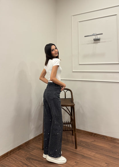 Premium Ön Arka Taşlı Füme Jean