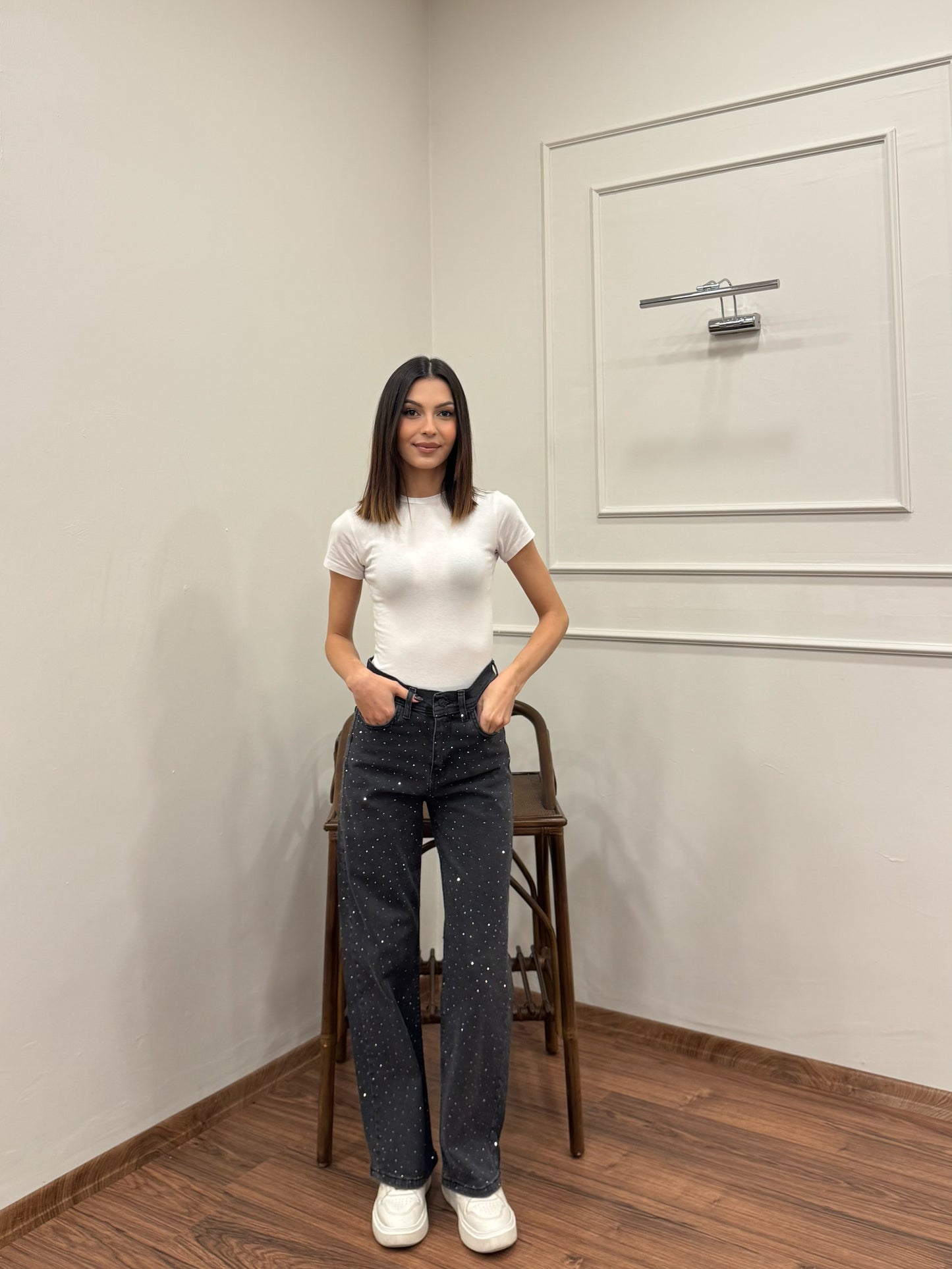 Premium Ön Arka Taşlı Füme Jean