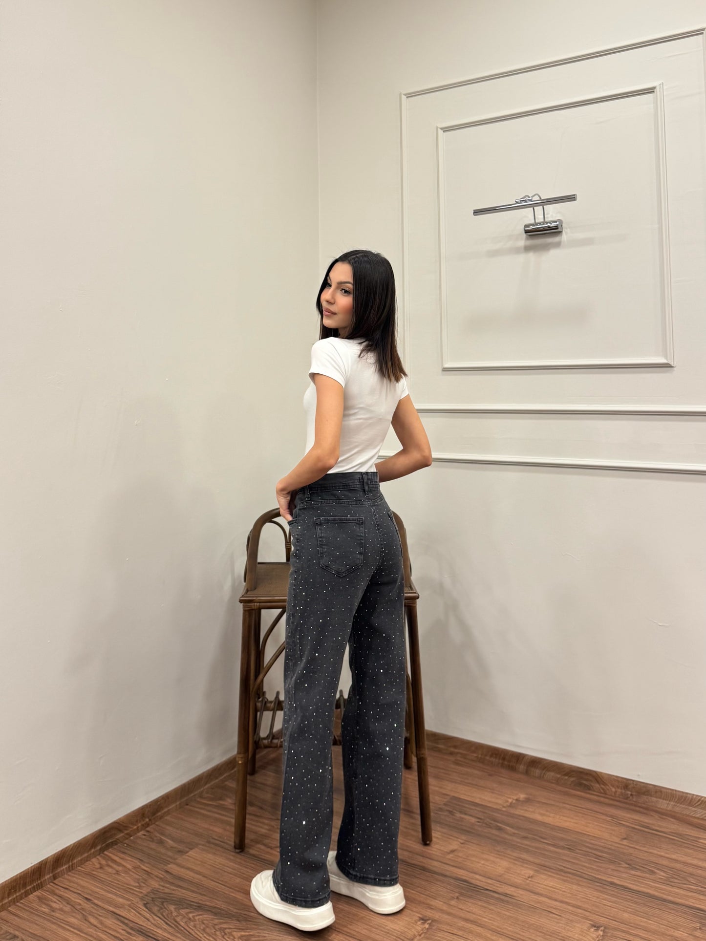 Premium Ön Arka Taşlı Füme Jean