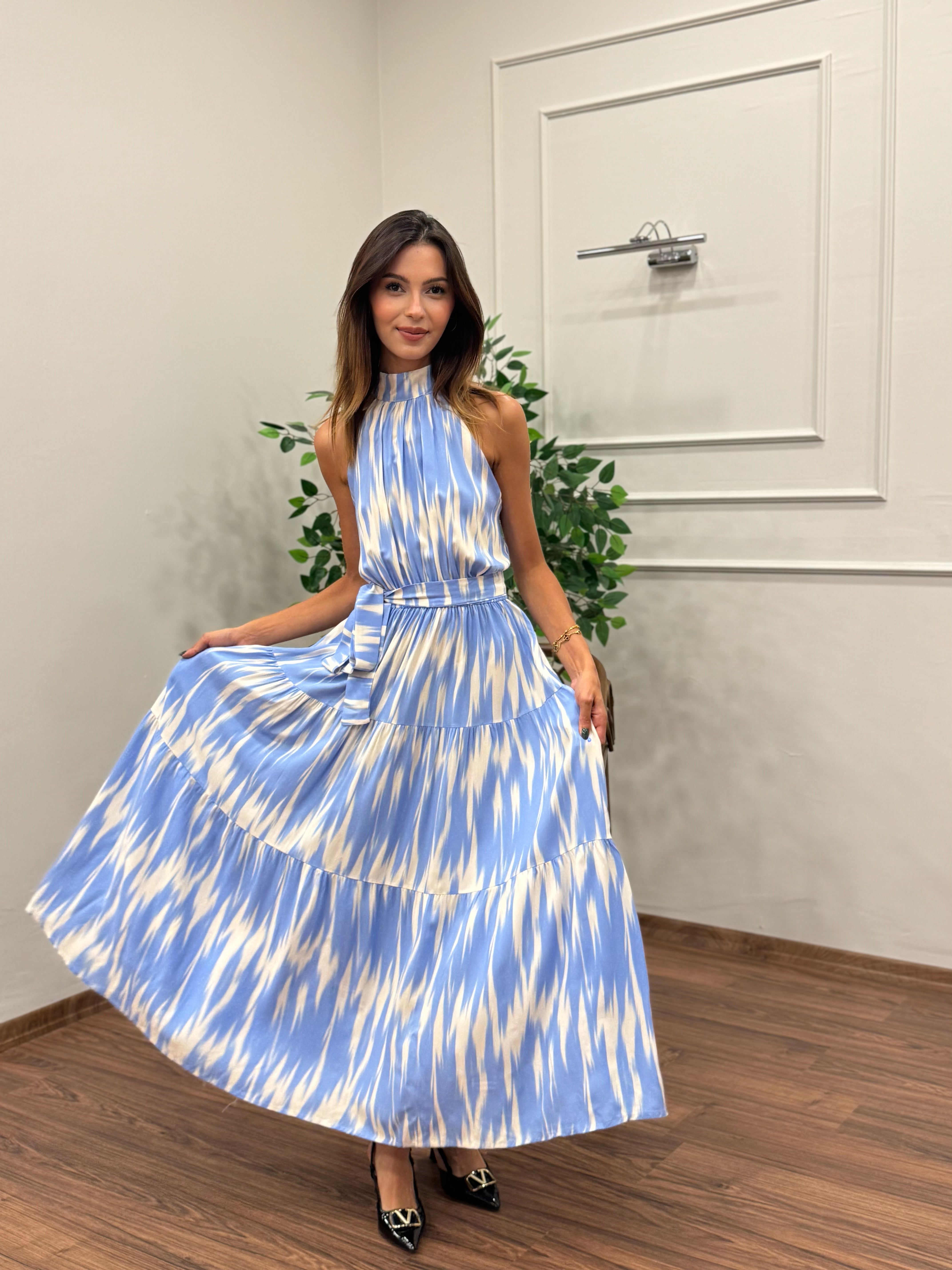 Viskon Kumaş Etnik Desen Bebe Mavi Elbise