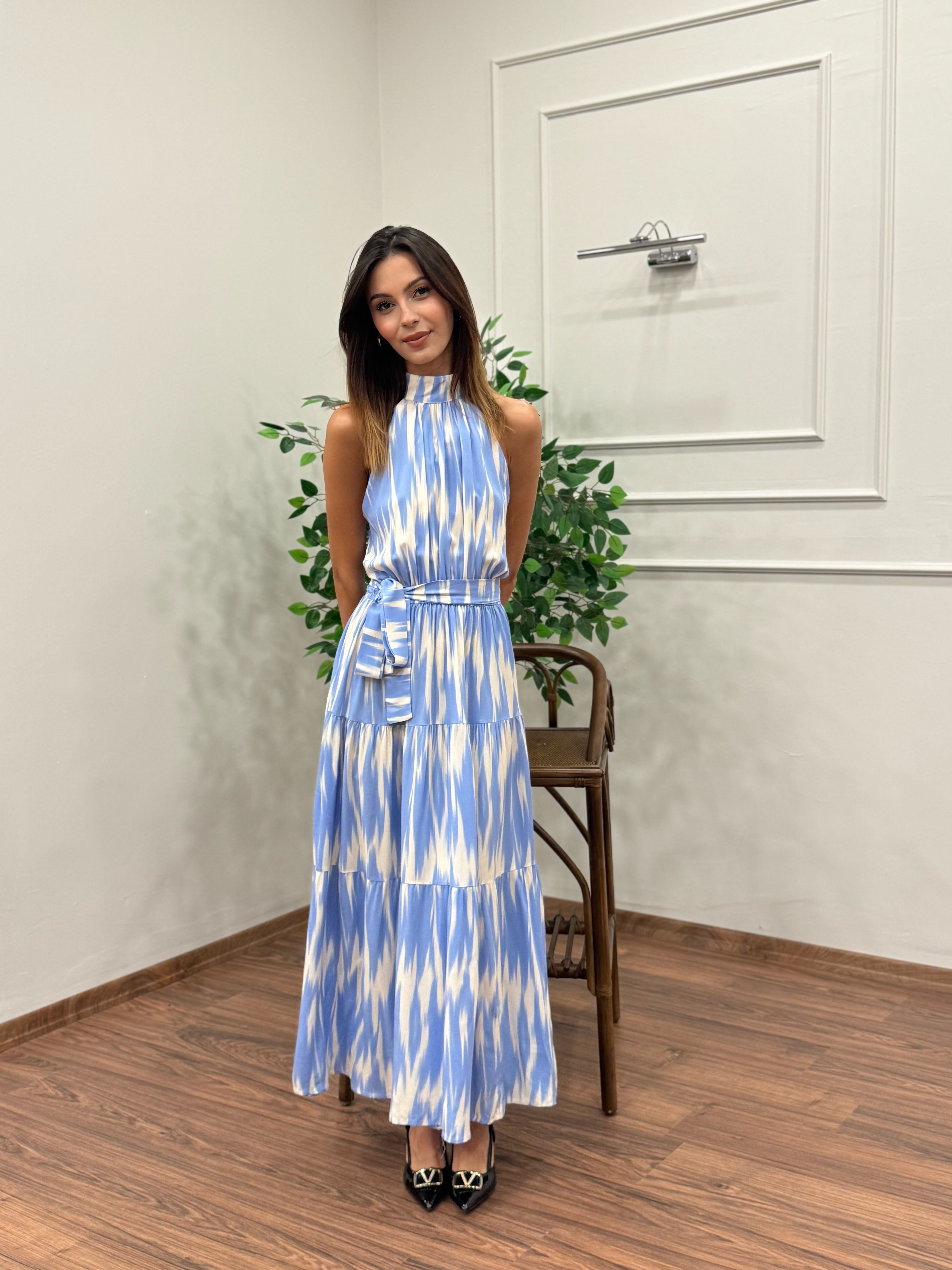 Viskon Kumaş Etnik Desen Bebe Mavi Elbise