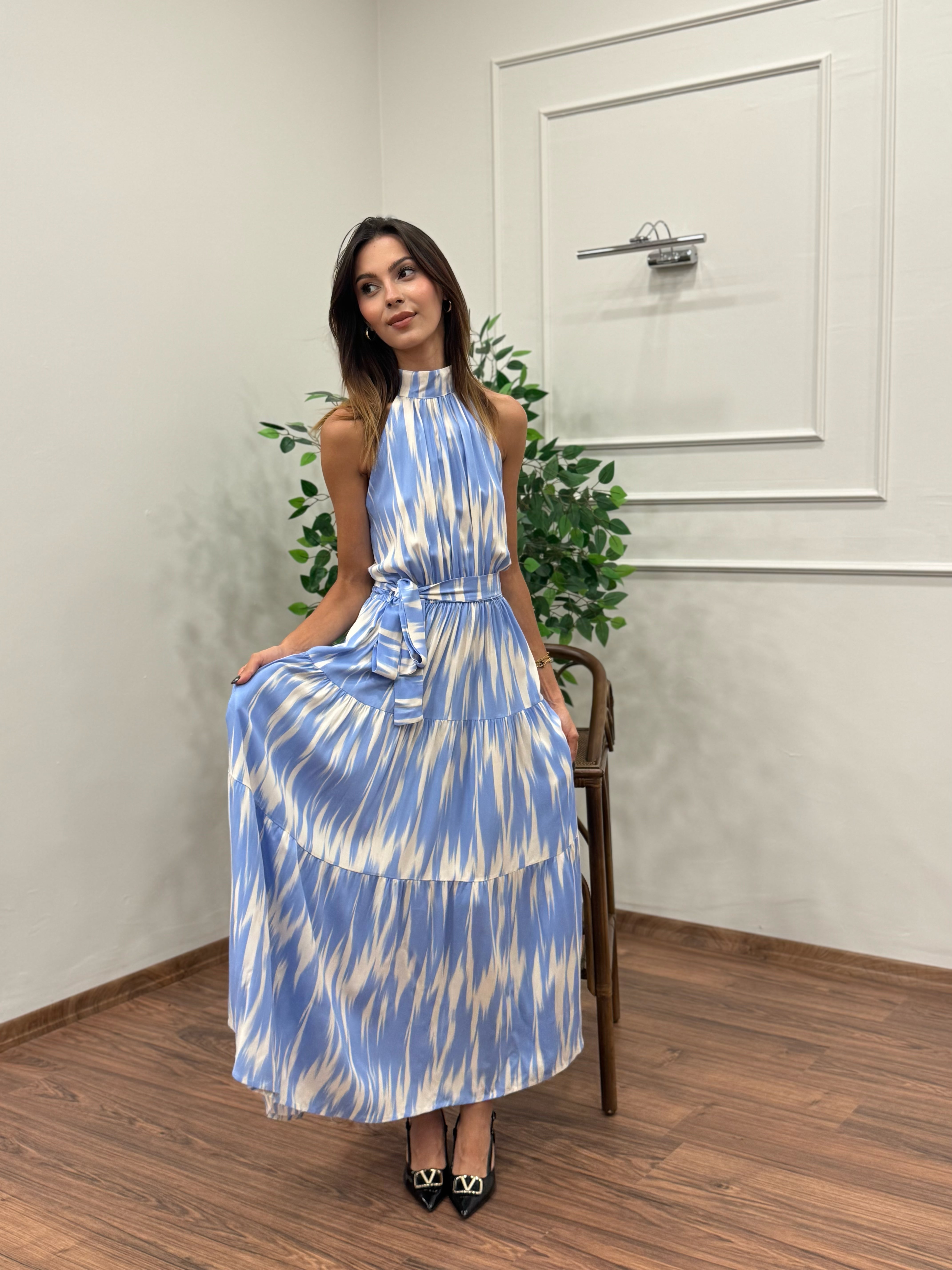 Viskon Kumaş Etnik Desen Bebe Mavi Elbise