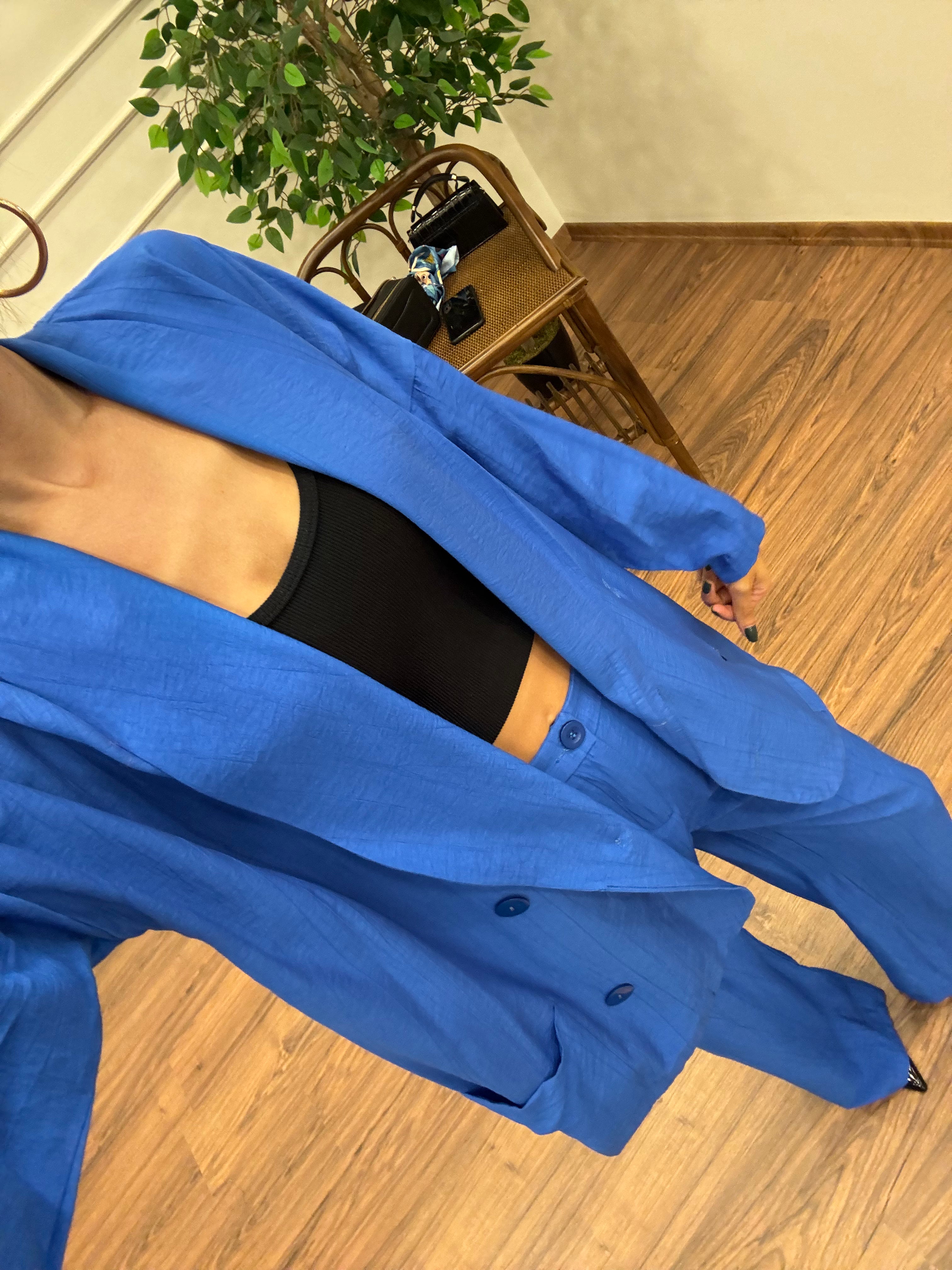 Müslin Blazer Ceket Pantolon Lacivert Takım