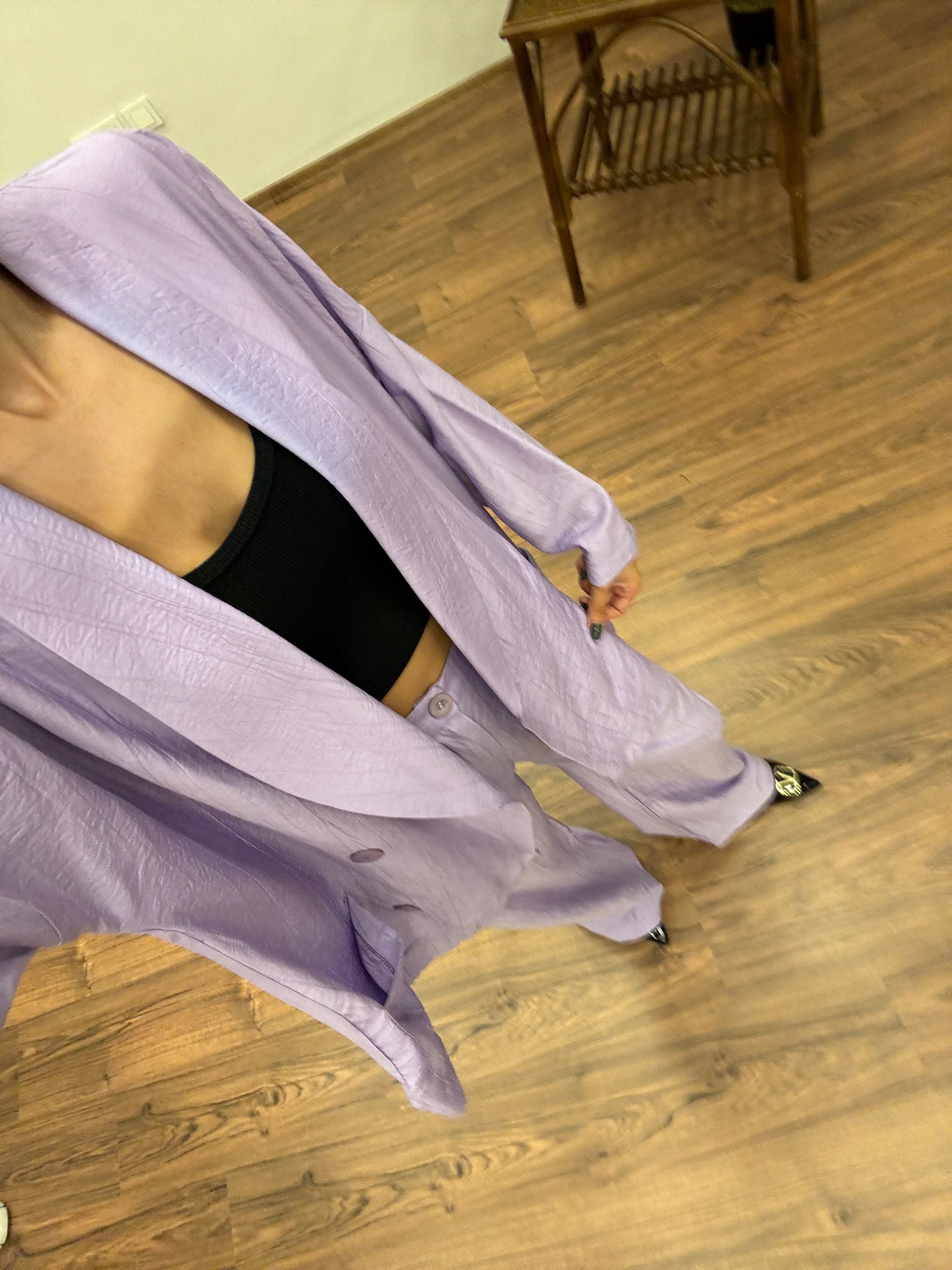 Müslin Blazer Ceket Pantolon Mor Takım