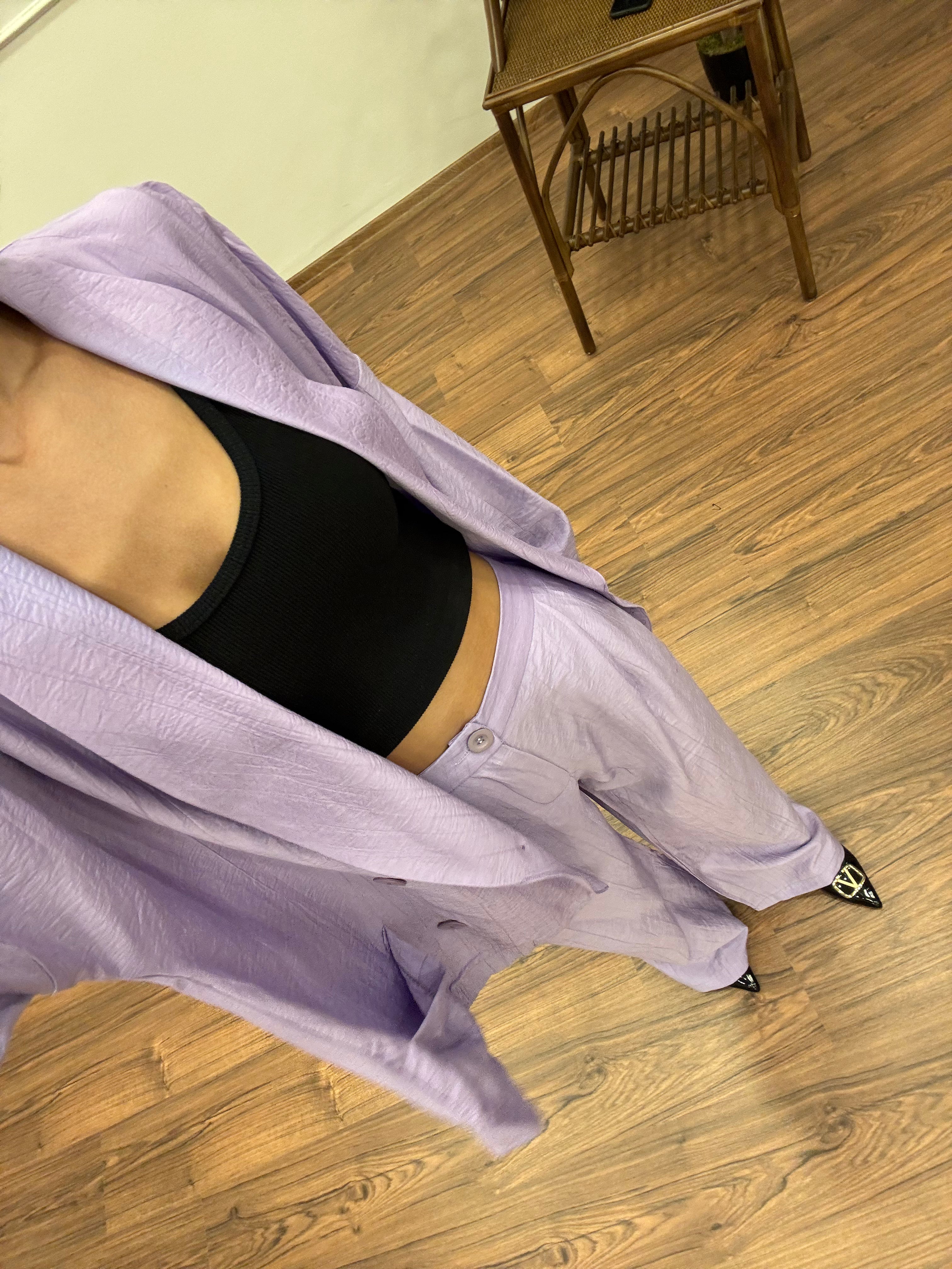 Müslin Blazer Ceket Pantolon Mor Takım