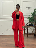 Müslin Blazer Ceket Pantolon Kırmızı Takım