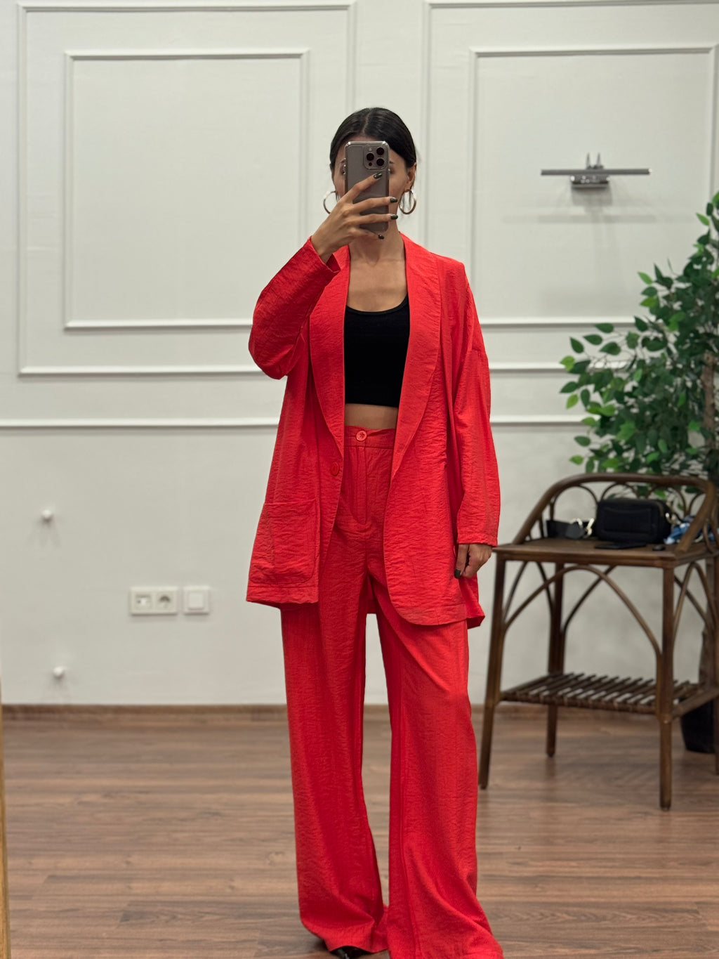 Müslin Blazer Ceket Pantolon Kırmızı Takım