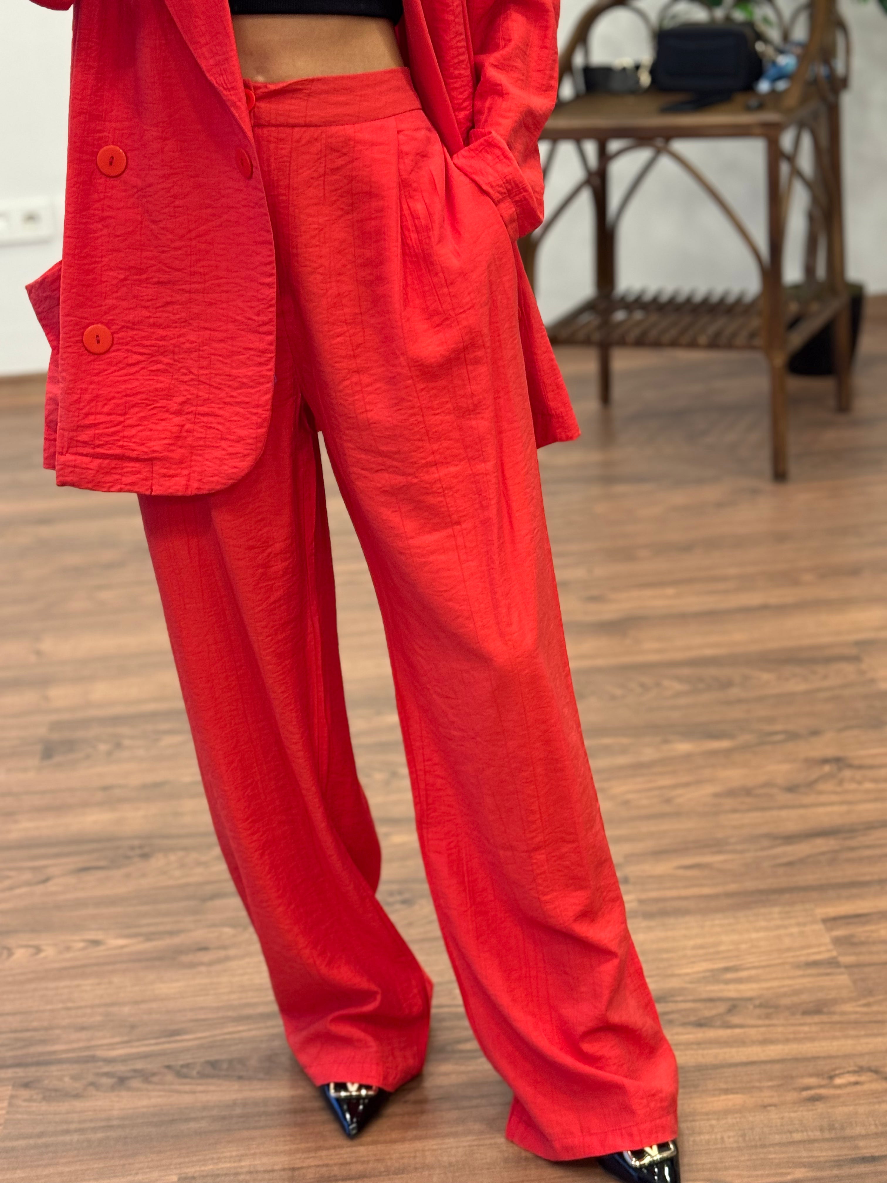 Müslin Blazer Ceket Pantolon Kırmızı Takım