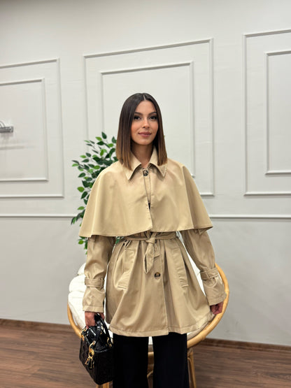 Veronica Pelerinli Bej Trençkot