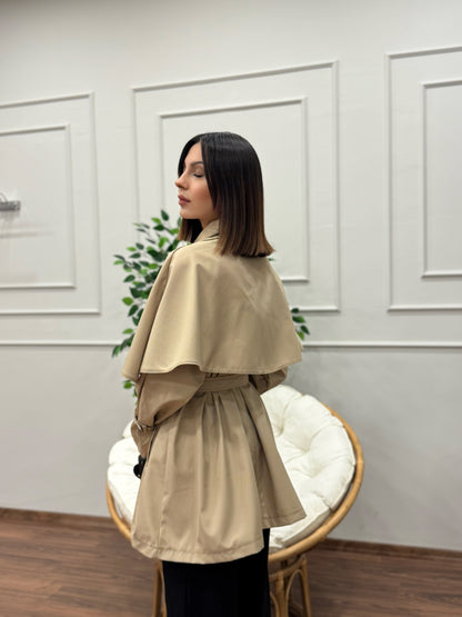 Veronica Pelerinli Bej Trençkot