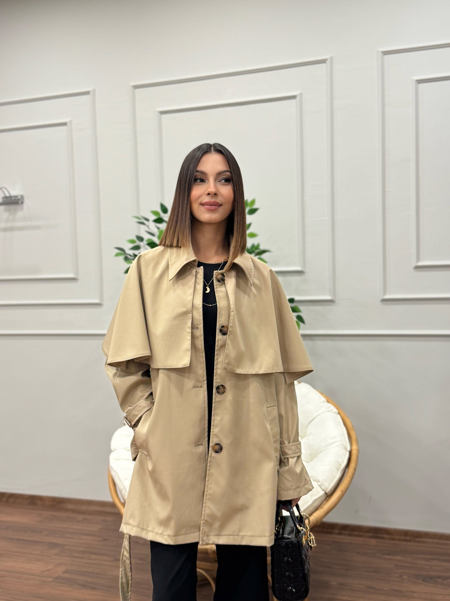 Veronica Pelerinli Bej Trençkot