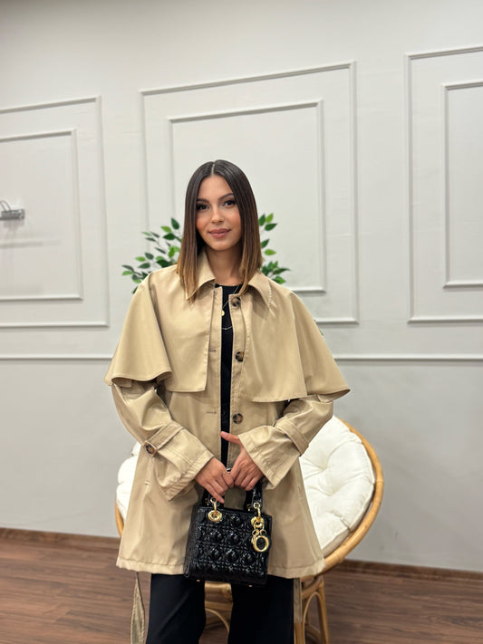 Veronica Pelerinli Bej Trençkot