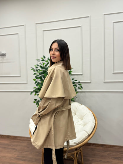 Veronica Pelerinli Bej Trençkot