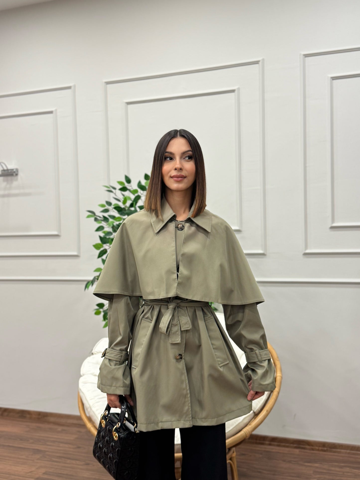 Veronica Pelerinli Haki Trençkot