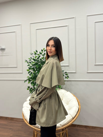 Veronica Pelerinli Haki Trençkot