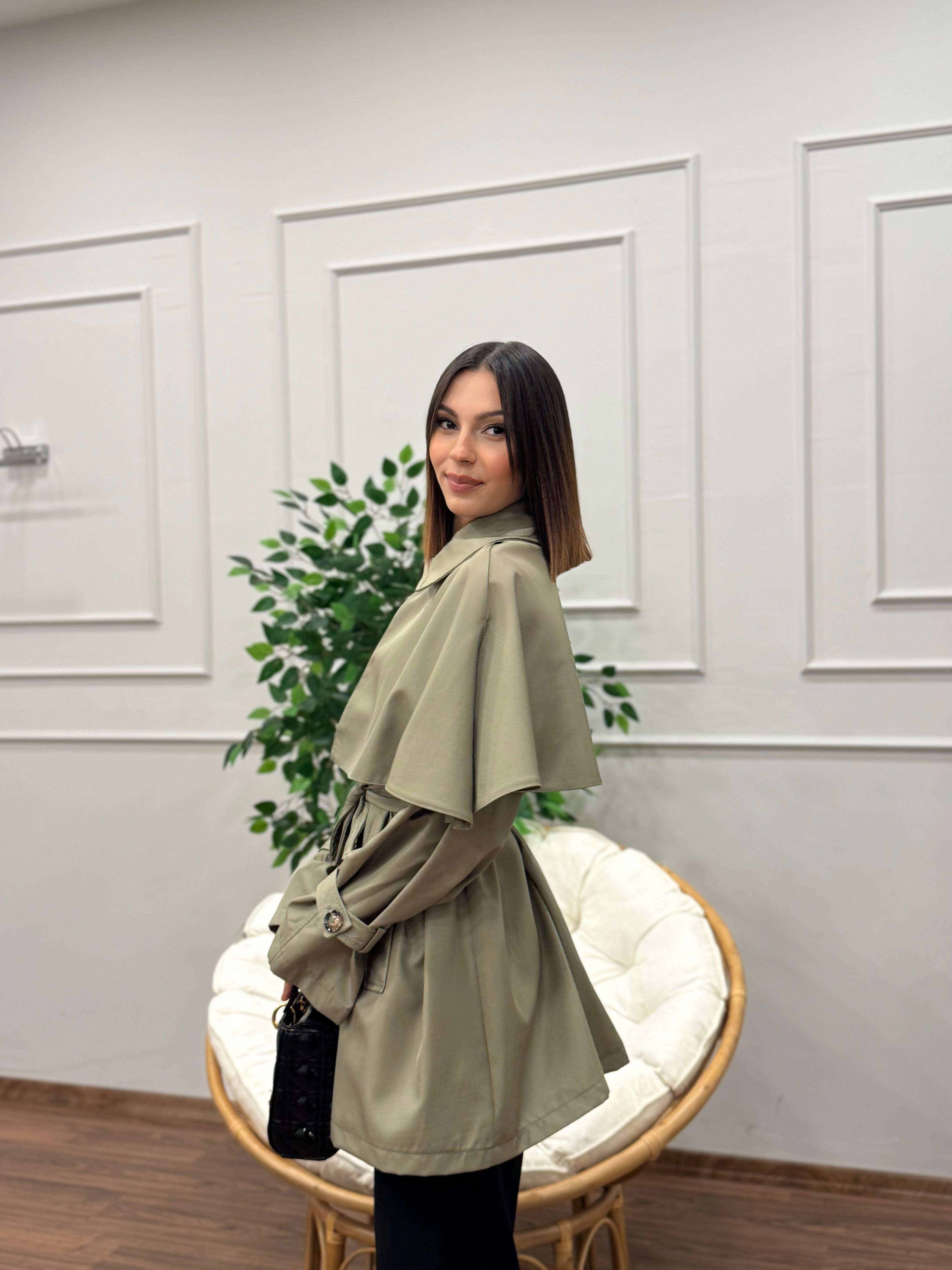 Veronica Pelerinli Haki Trençkot