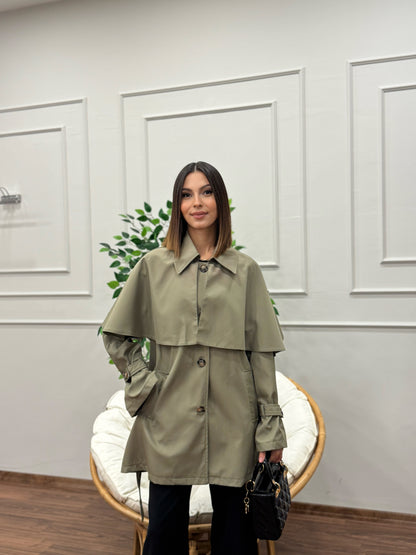 Veronica Pelerinli Haki Trençkot