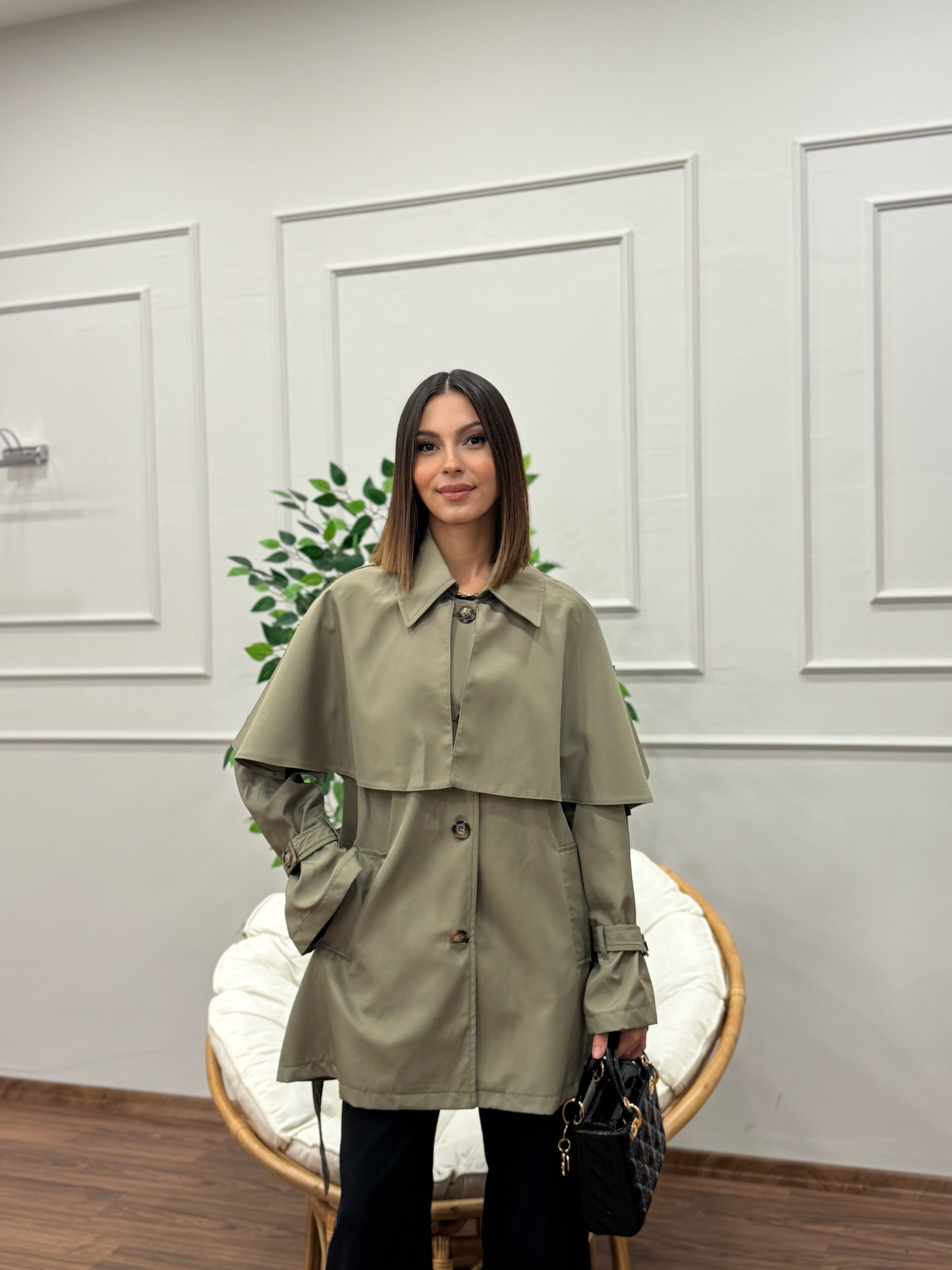 Veronica Pelerinli Haki Trençkot