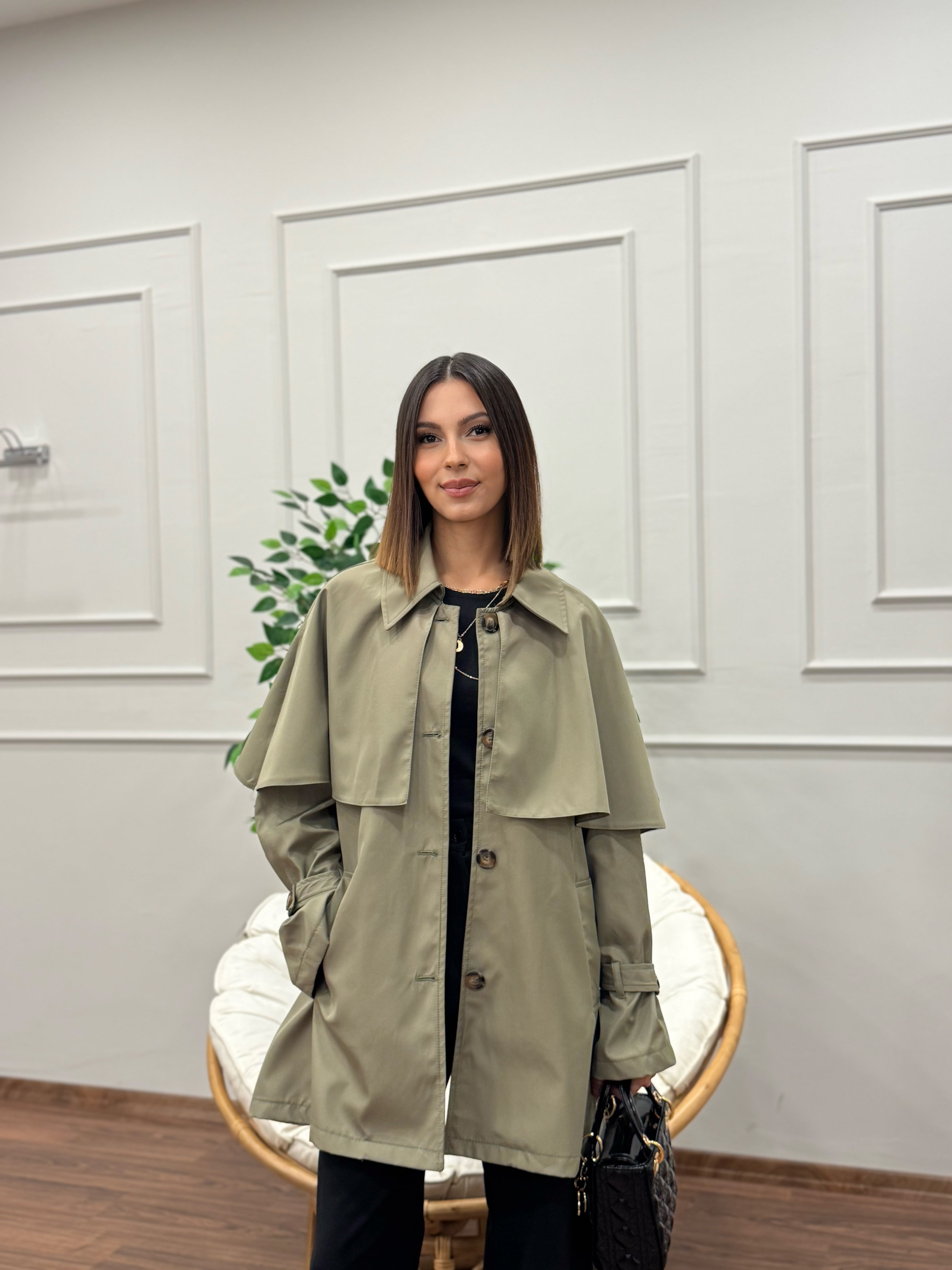 Veronica Pelerinli Haki Trençkot