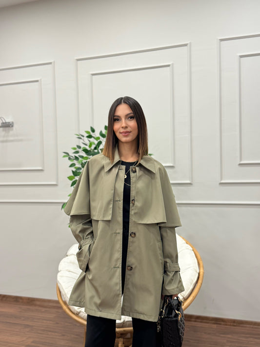 Veronica Pelerinli Haki Trençkot