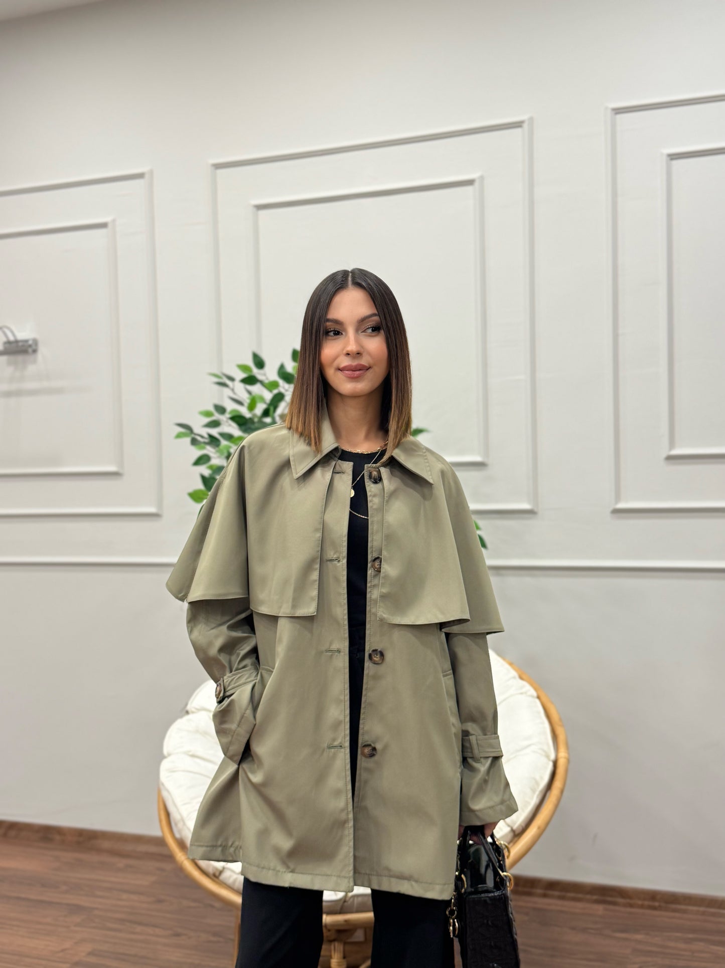 Veronica Pelerinli Haki Trençkot