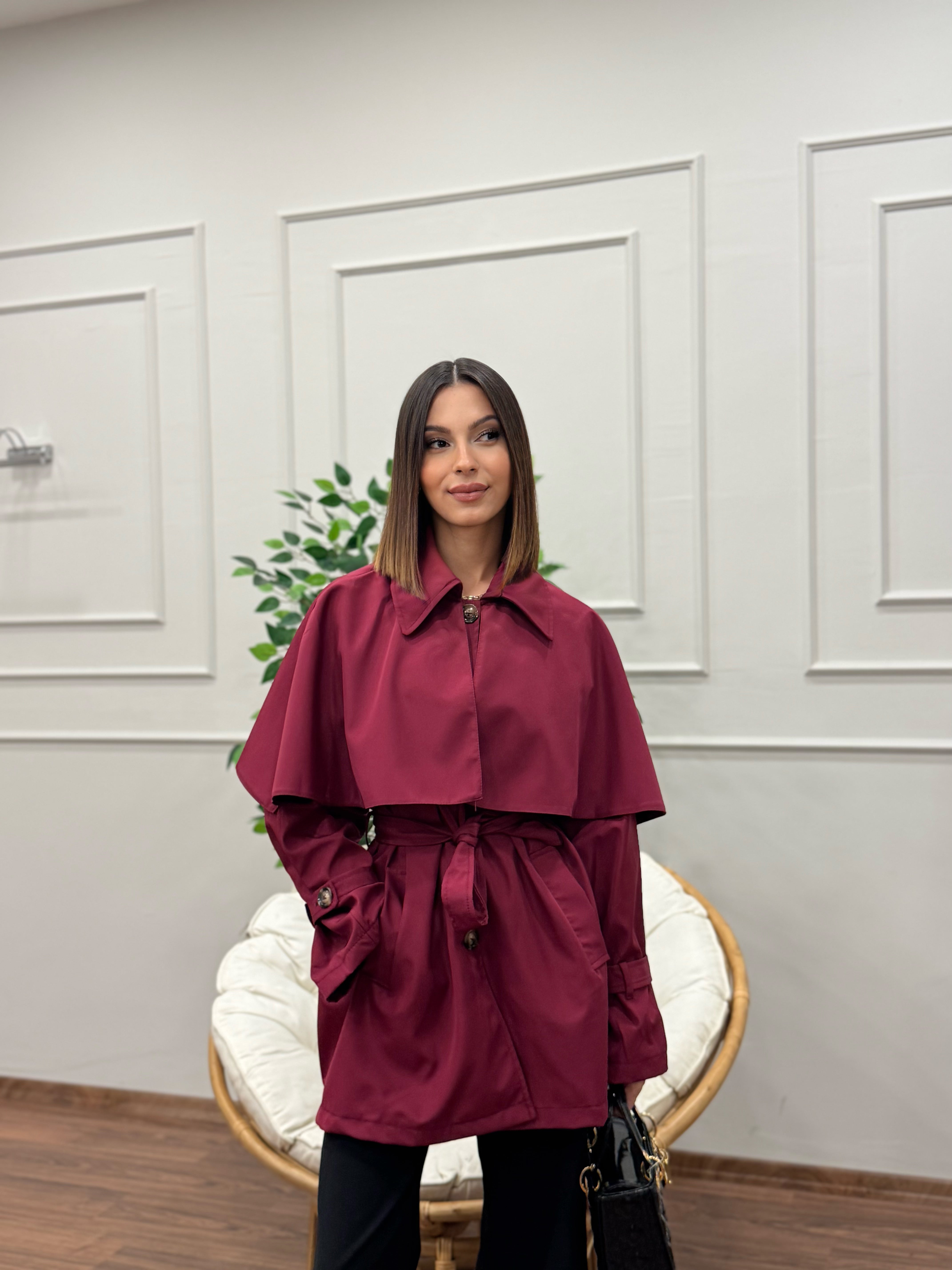 Veronica Pelerinli Bordo Trençkot