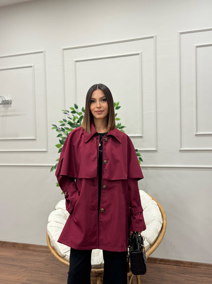 Veronica Pelerinli Bordo Trençkot