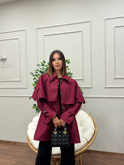 Veronica Pelerinli Bordo Trençkot