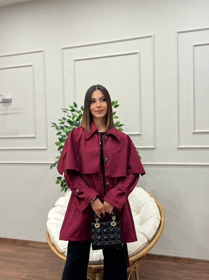 Veronica Pelerinli Bordo Trençkot
