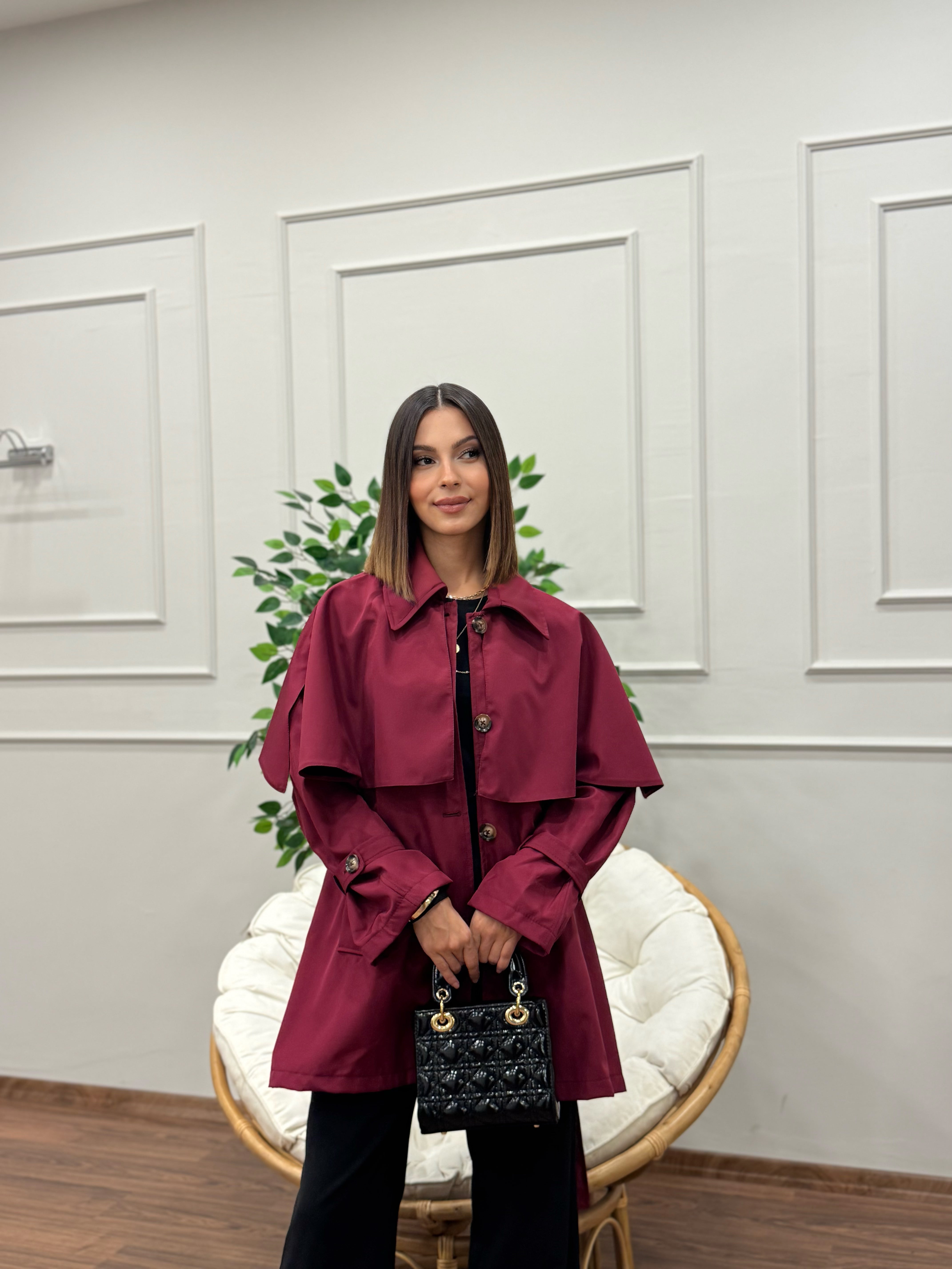 Veronica Pelerinli Bordo Trençkot