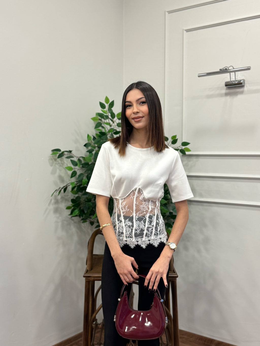 Lace Muse Top Beyaz Bluz