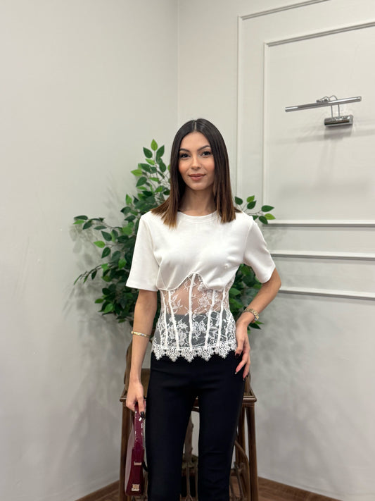 Lace Muse Top Beyaz Bluz