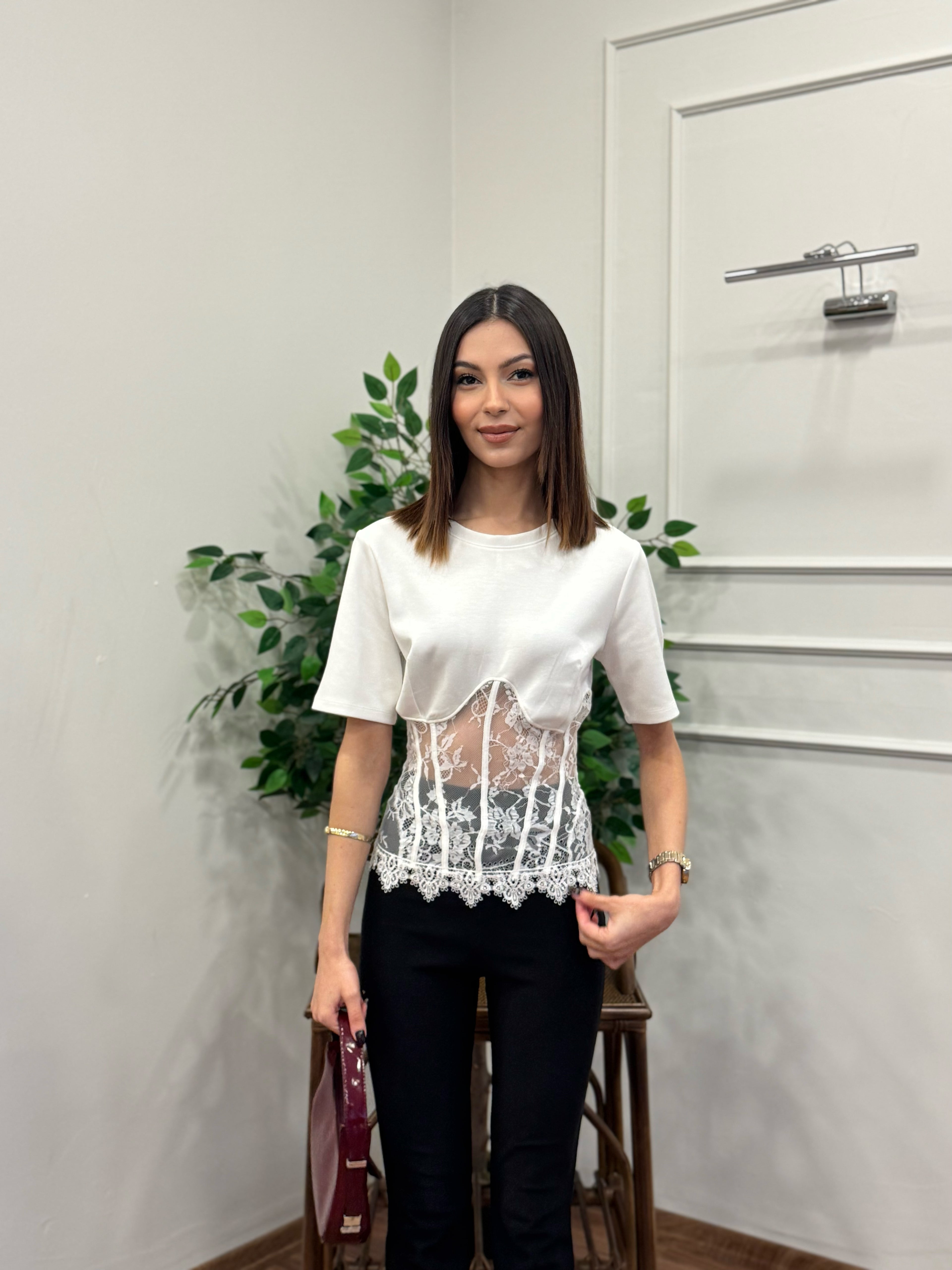 Lace Muse Top Beyaz Bluz