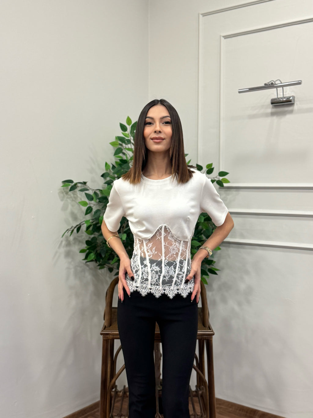 Lace Muse Top Beyaz Bluz
