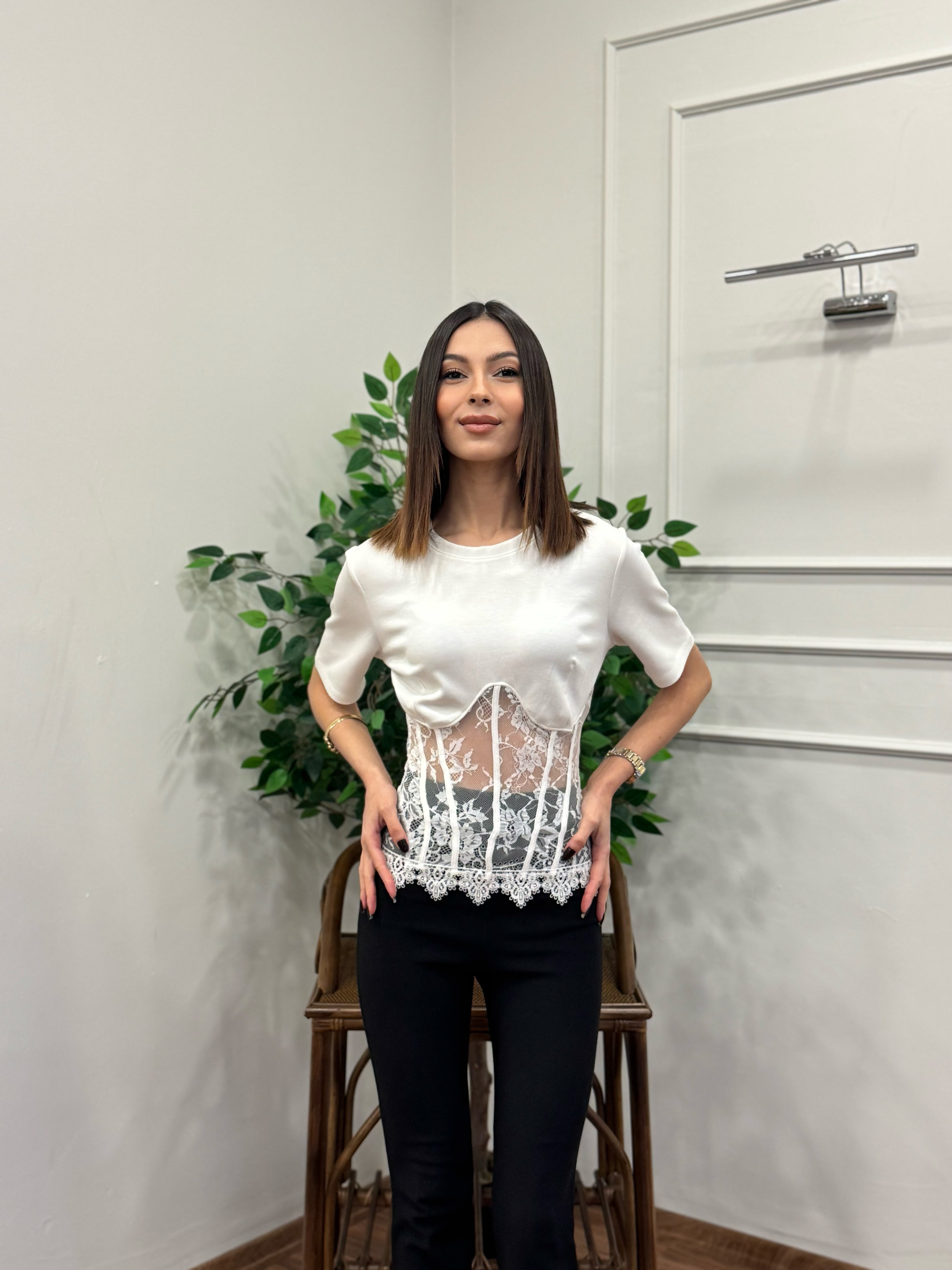 Lace Muse Top Beyaz Bluz