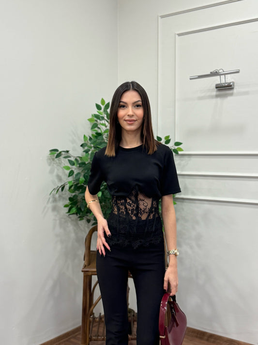 Lace Muse Top Siyah Bluz