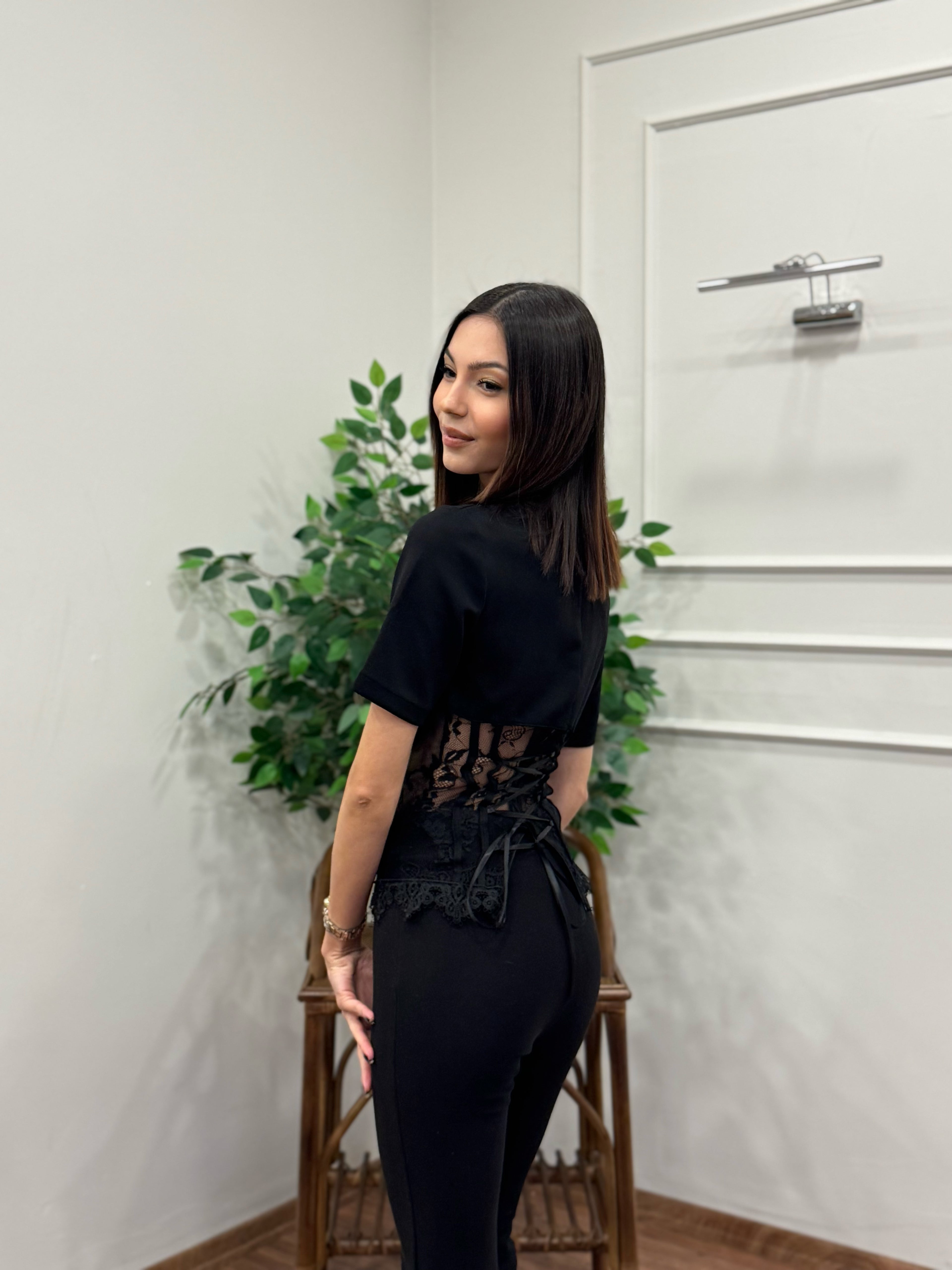 Lace Muse Top Siyah Bluz