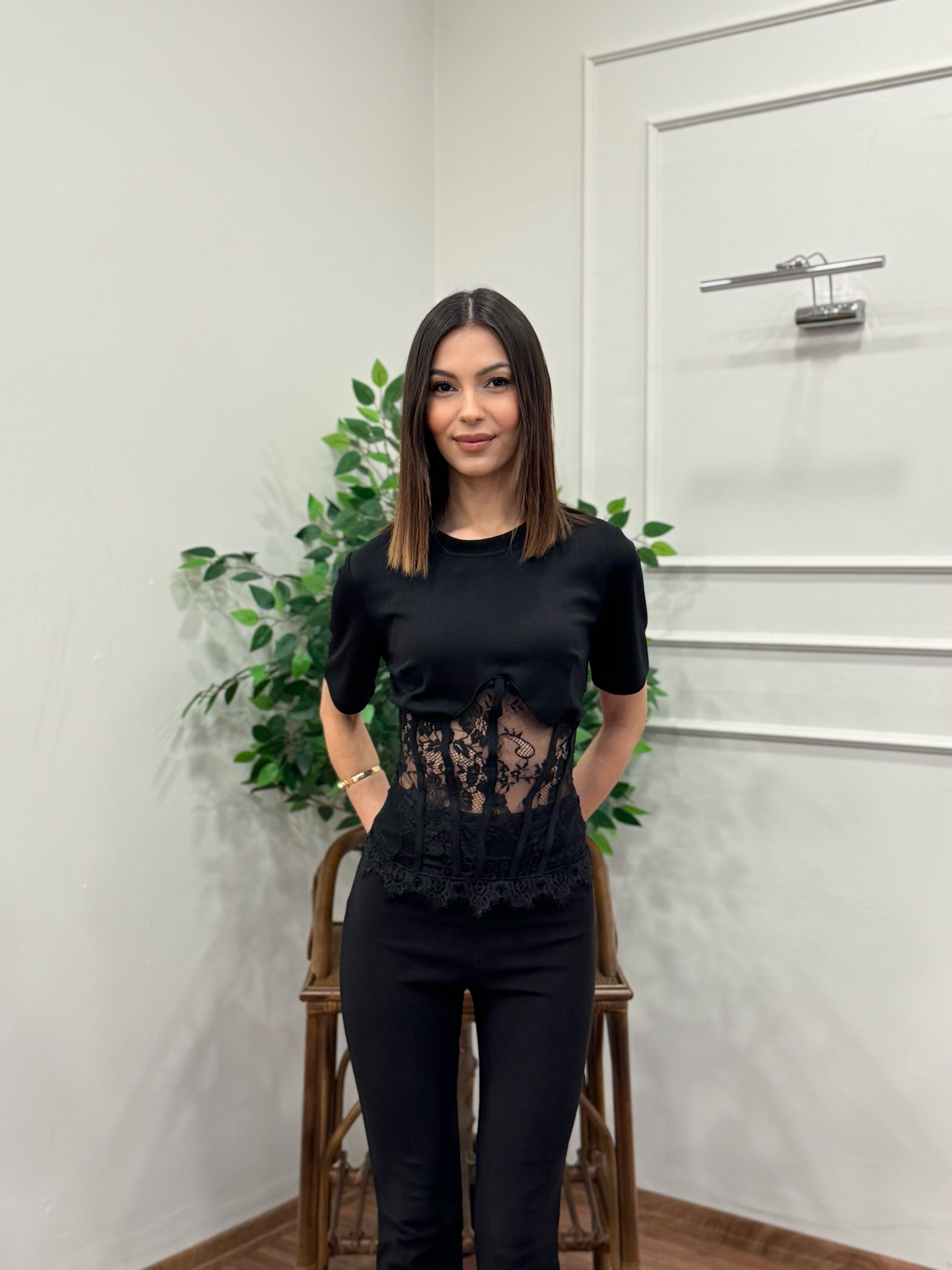 Lace Muse Top Siyah Bluz