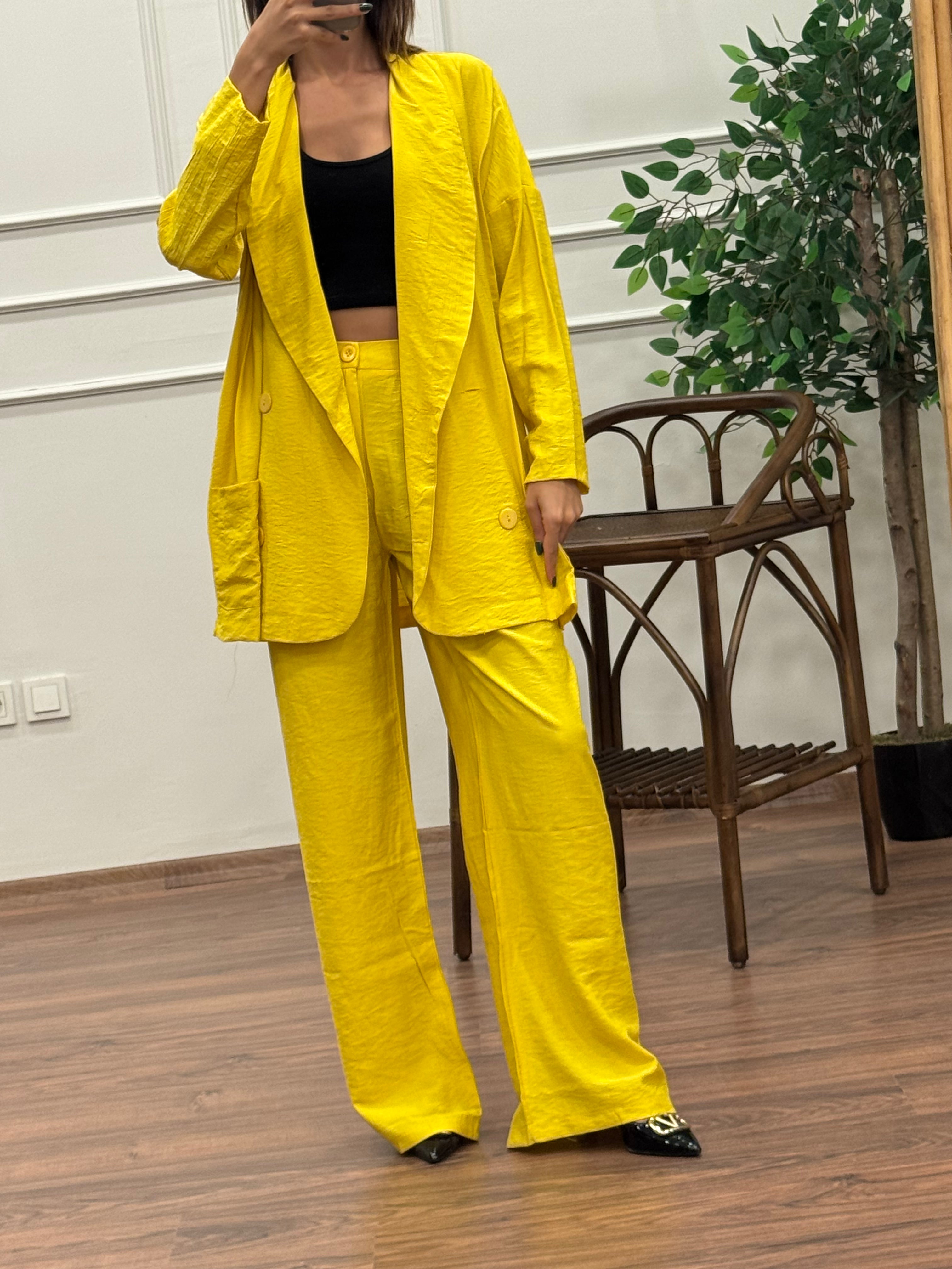 Müslin Blazer Ceket Pantolon Hardal Takım