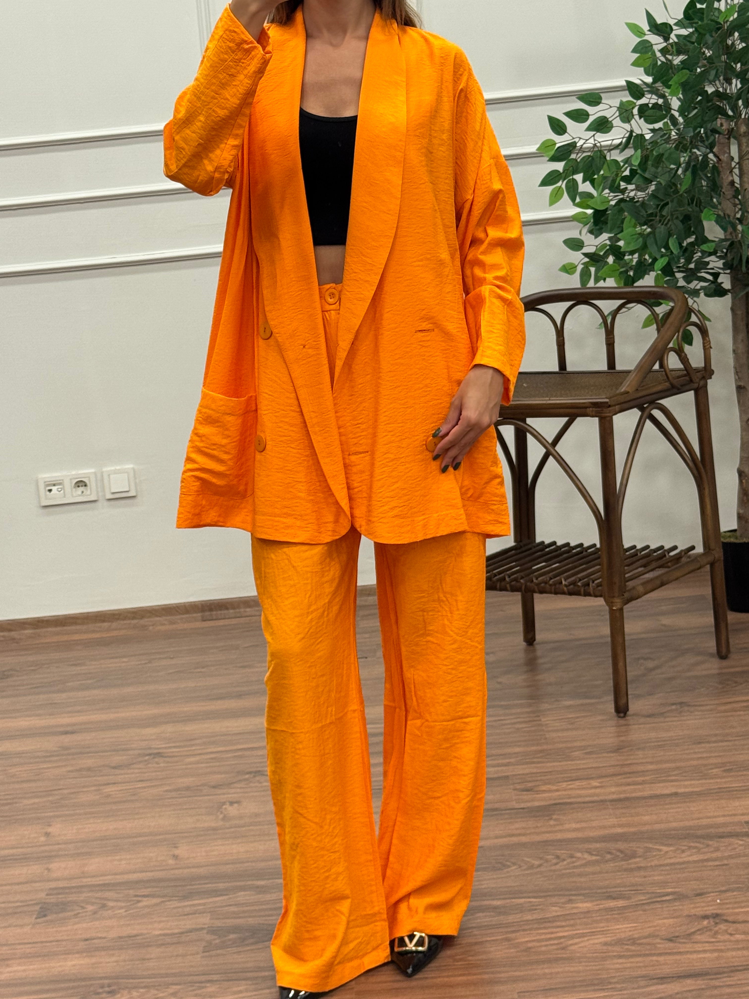 Müslin Blazer Ceket Pantolon Turuncu Takım
