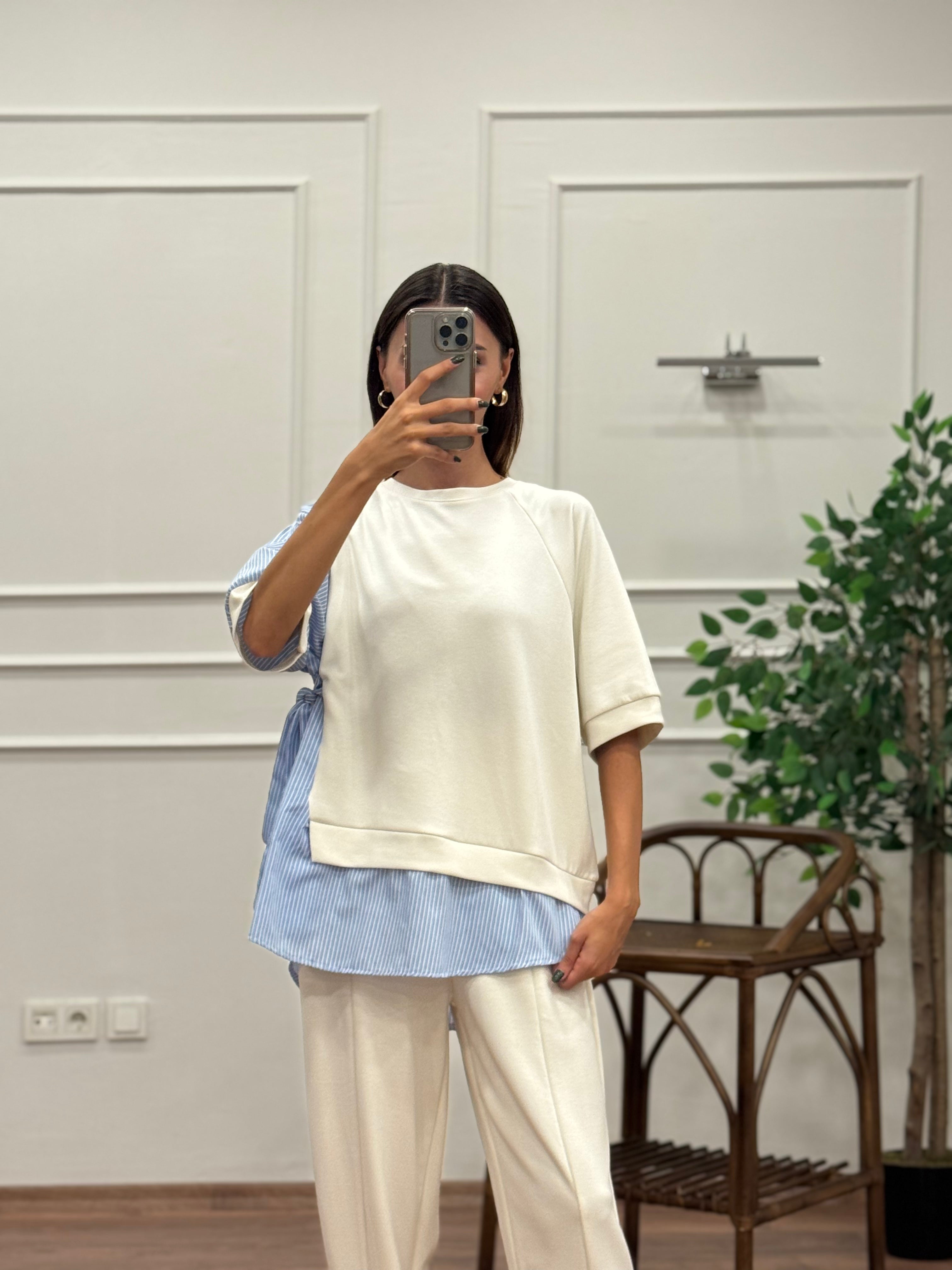 Tunik Pantolon Beyaz İkili Takım