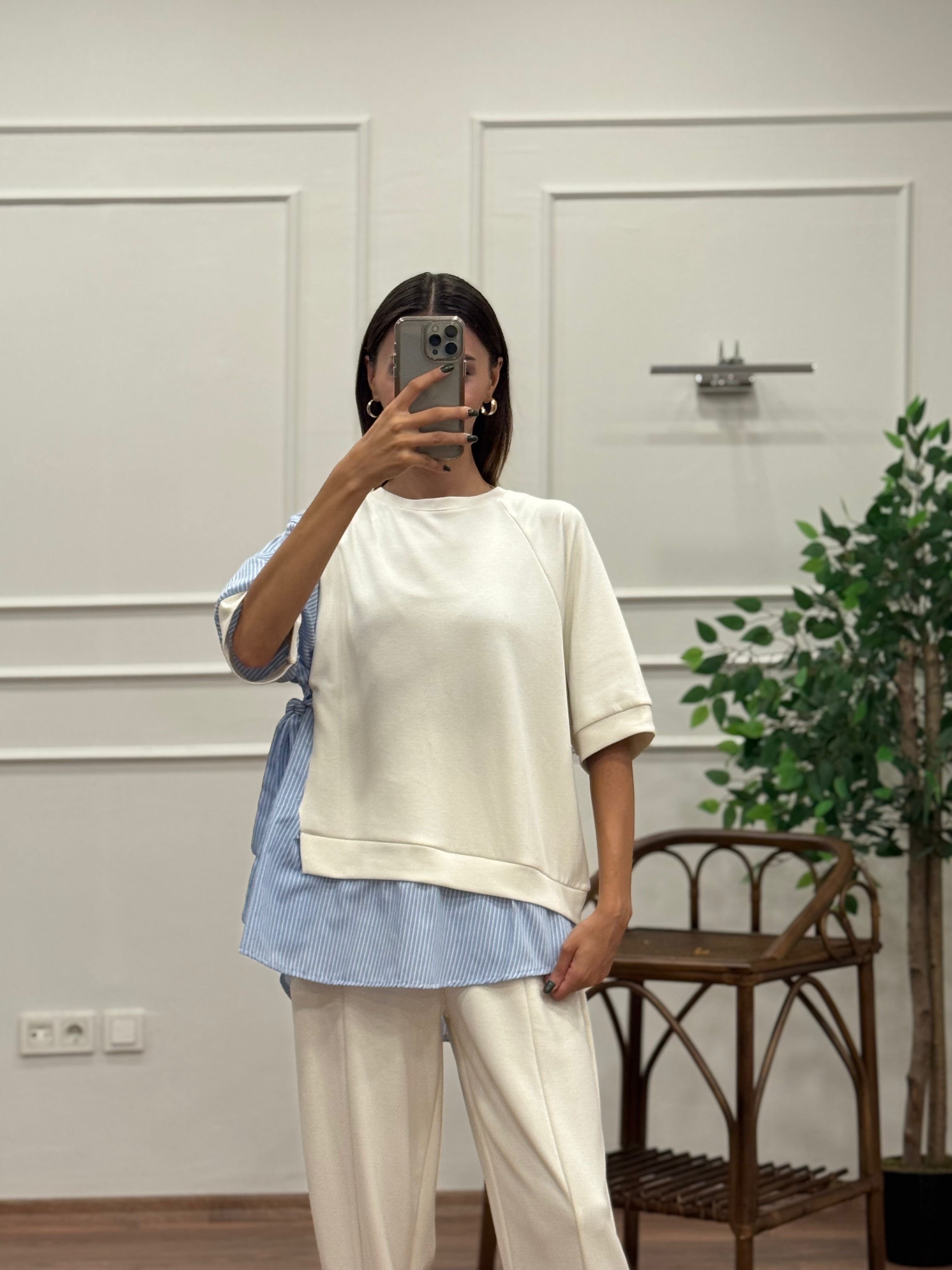 Tunik Pantolon Beyaz İkili Takım