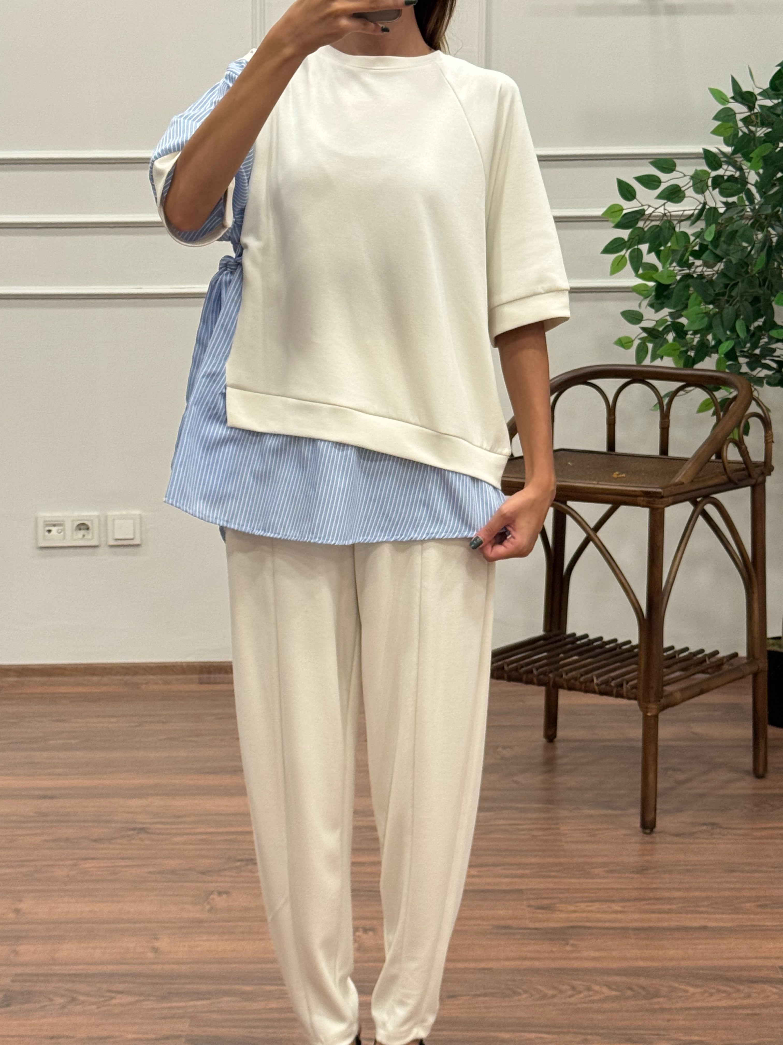 Tunik Pantolon Beyaz İkili Takım