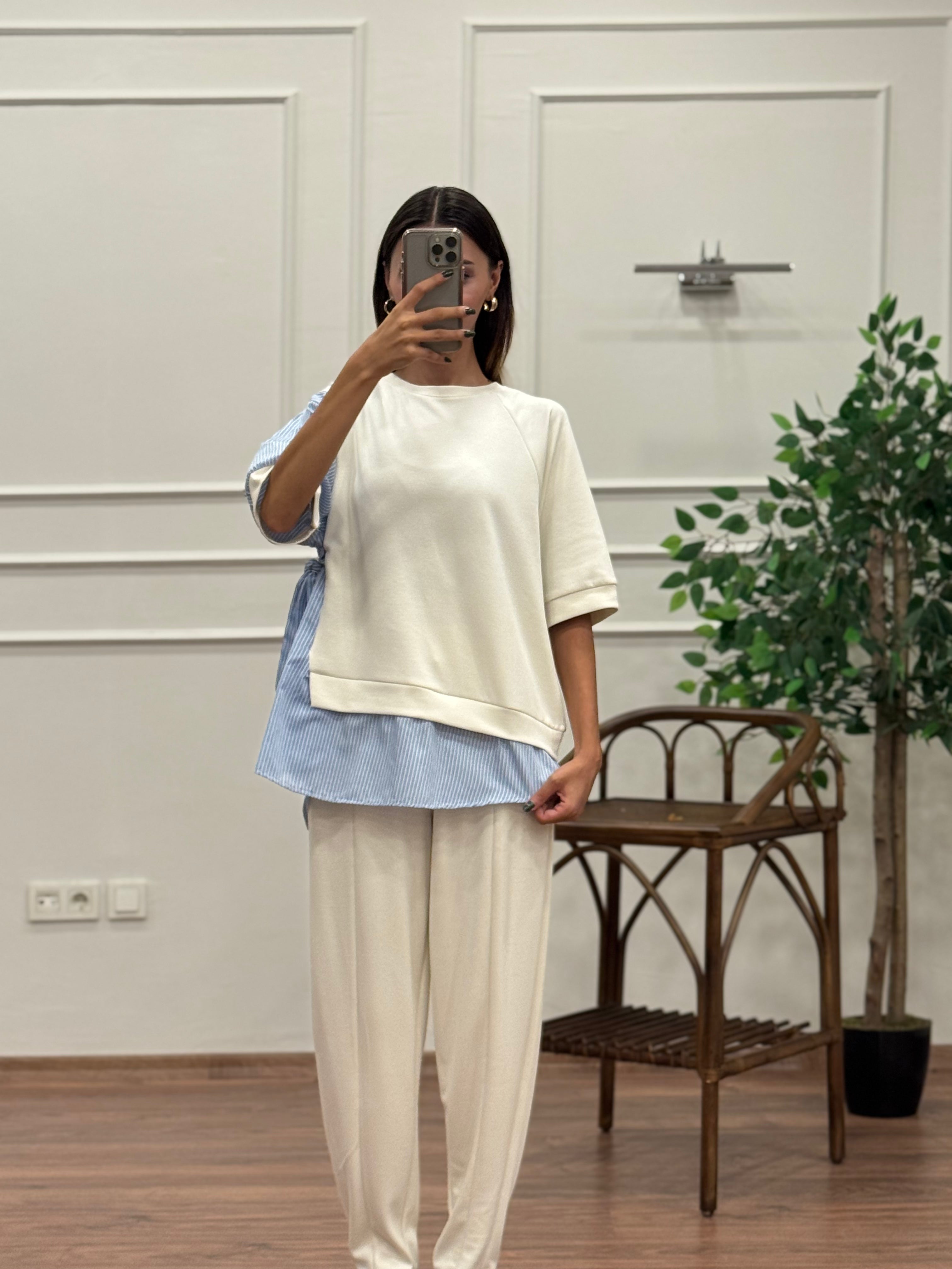 Tunik Pantolon Beyaz İkili Takım