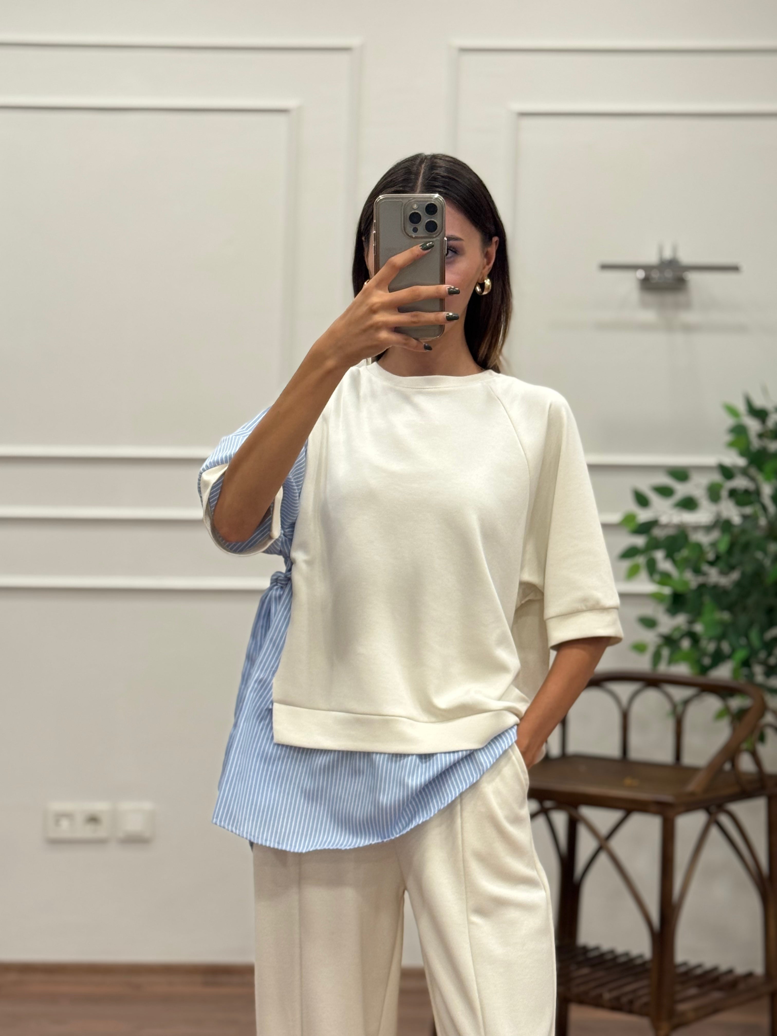 Tunik Pantolon Beyaz İkili Takım