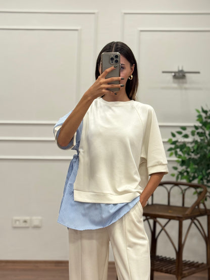 Tunik Pantolon Beyaz İkili Takım