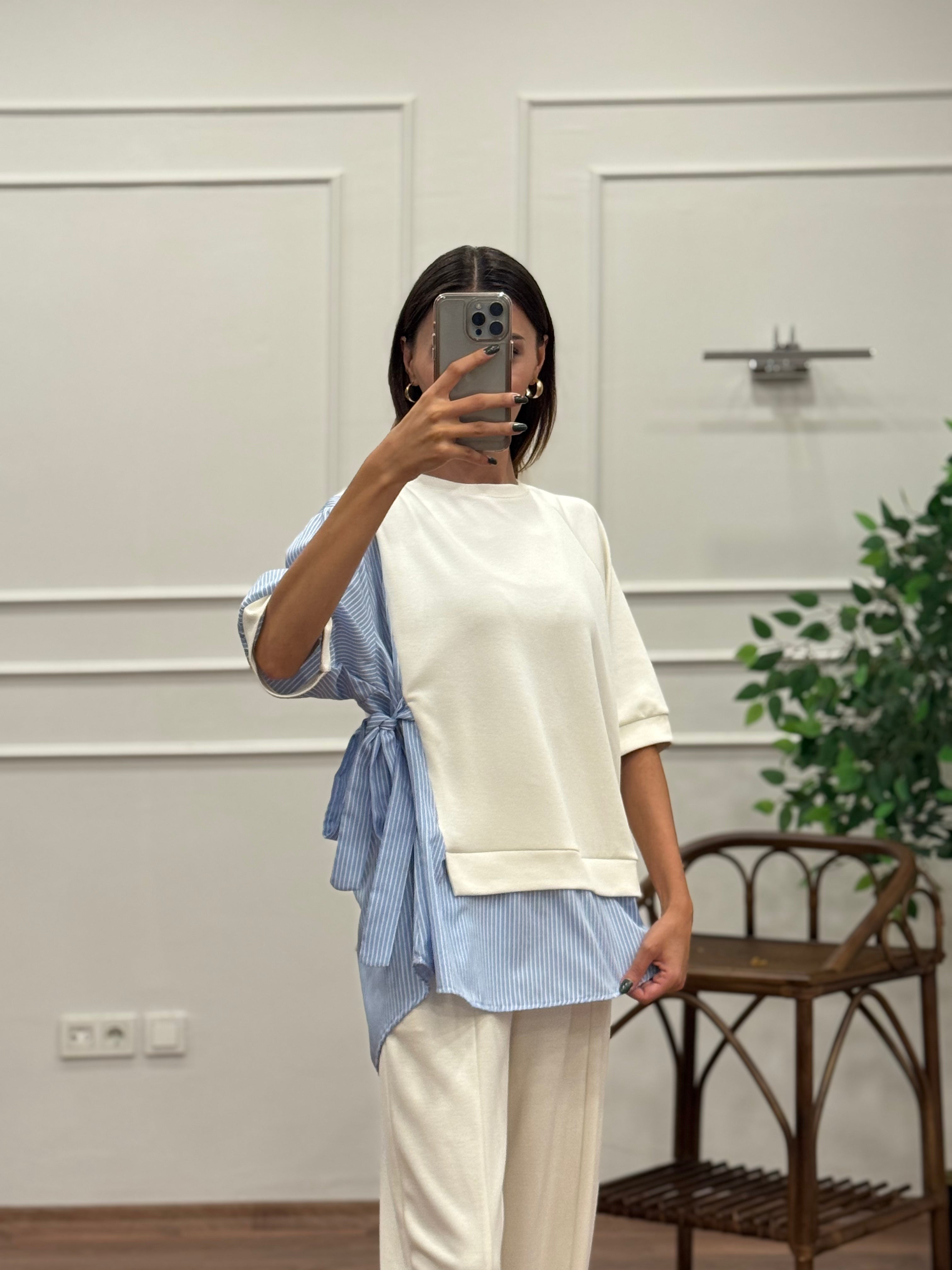 Tunik Pantolon Beyaz İkili Takım