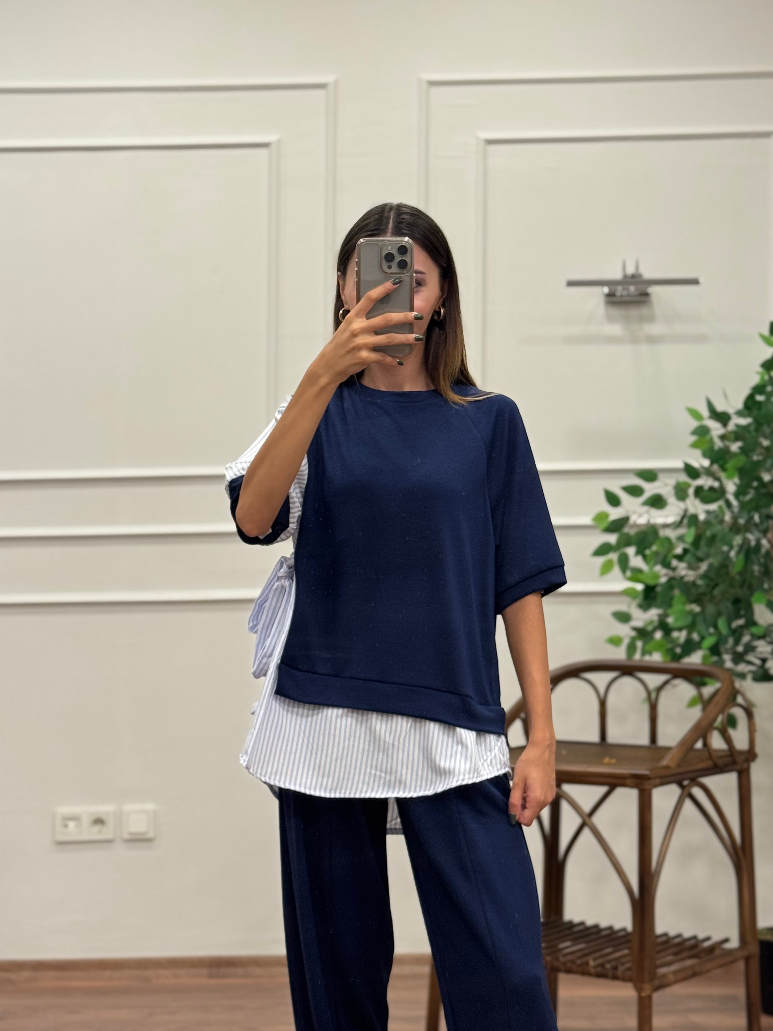Tunik Pantolon Lacivert İkili Takım