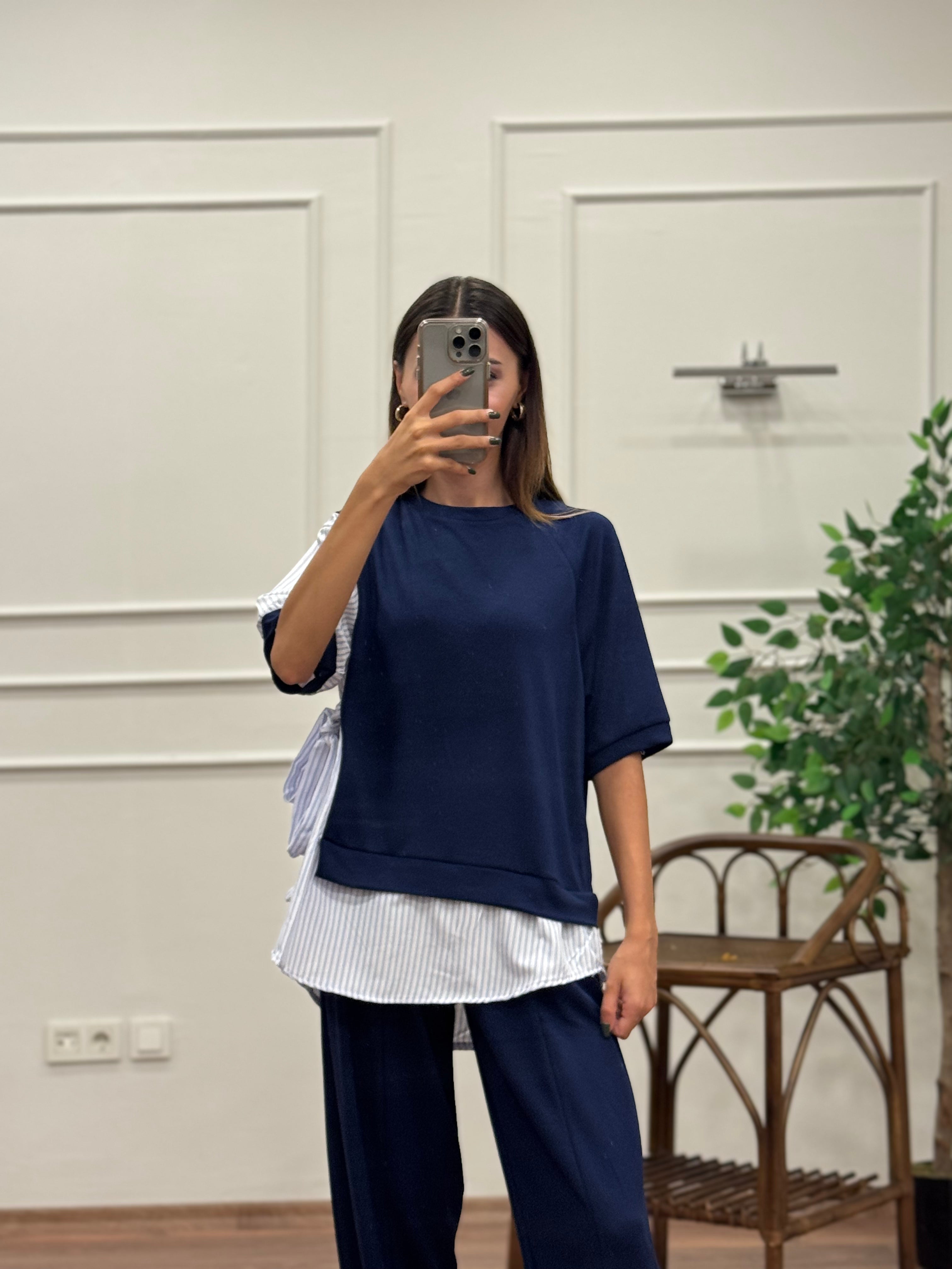 Tunik Pantolon Lacivert İkili Takım