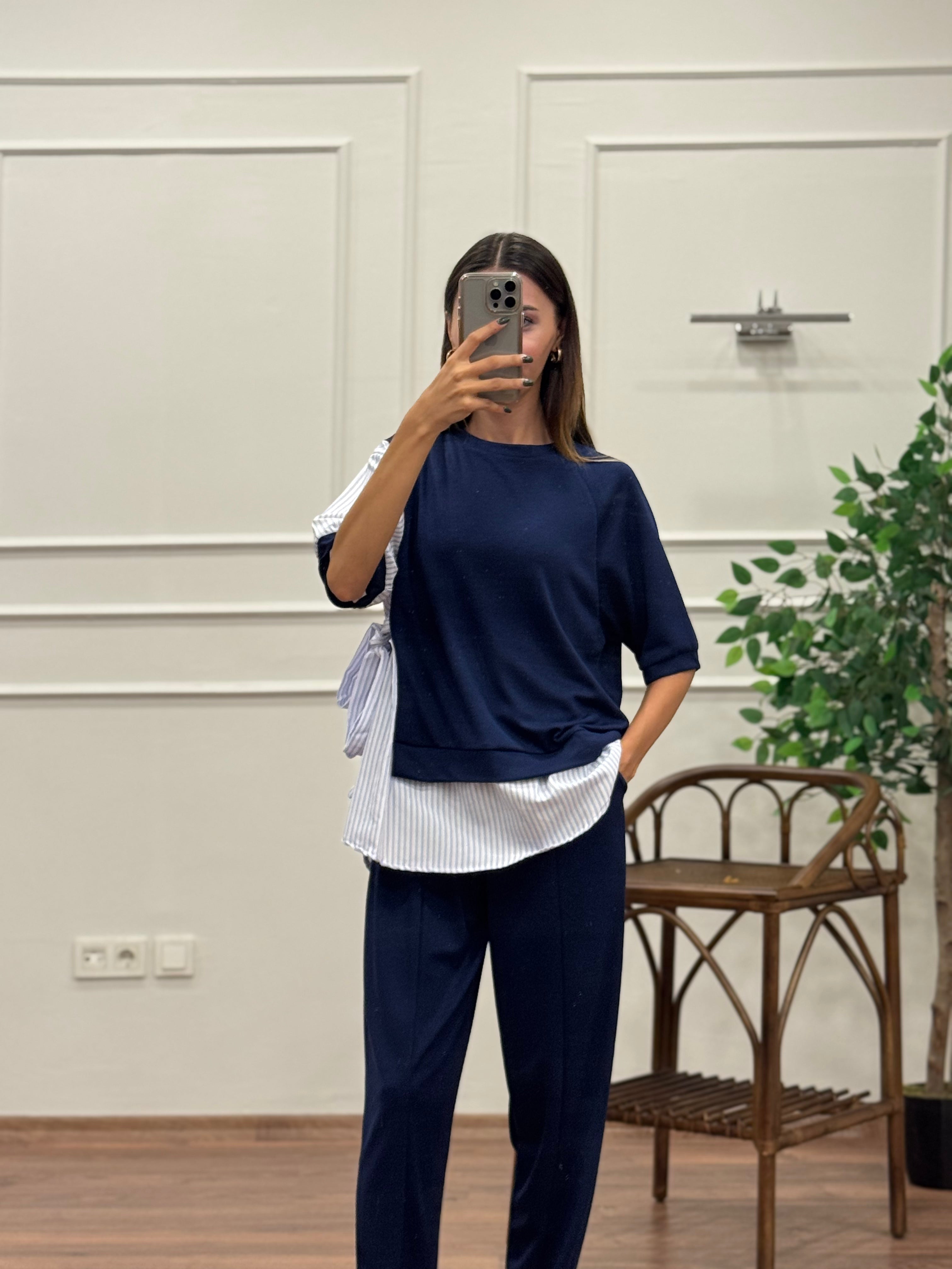 Tunik Pantolon Lacivert İkili Takım